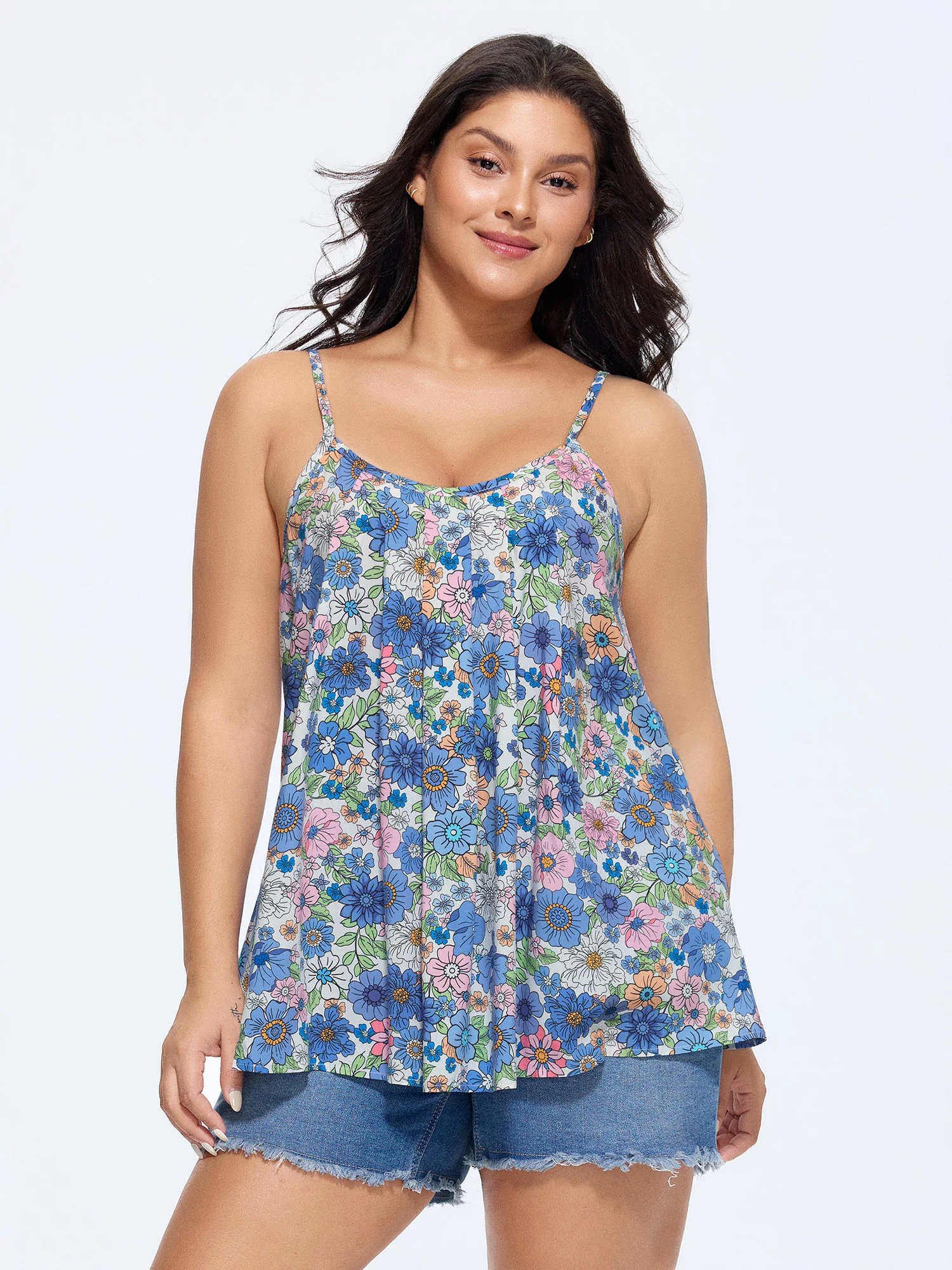 Floral Print Pleated Tank Top