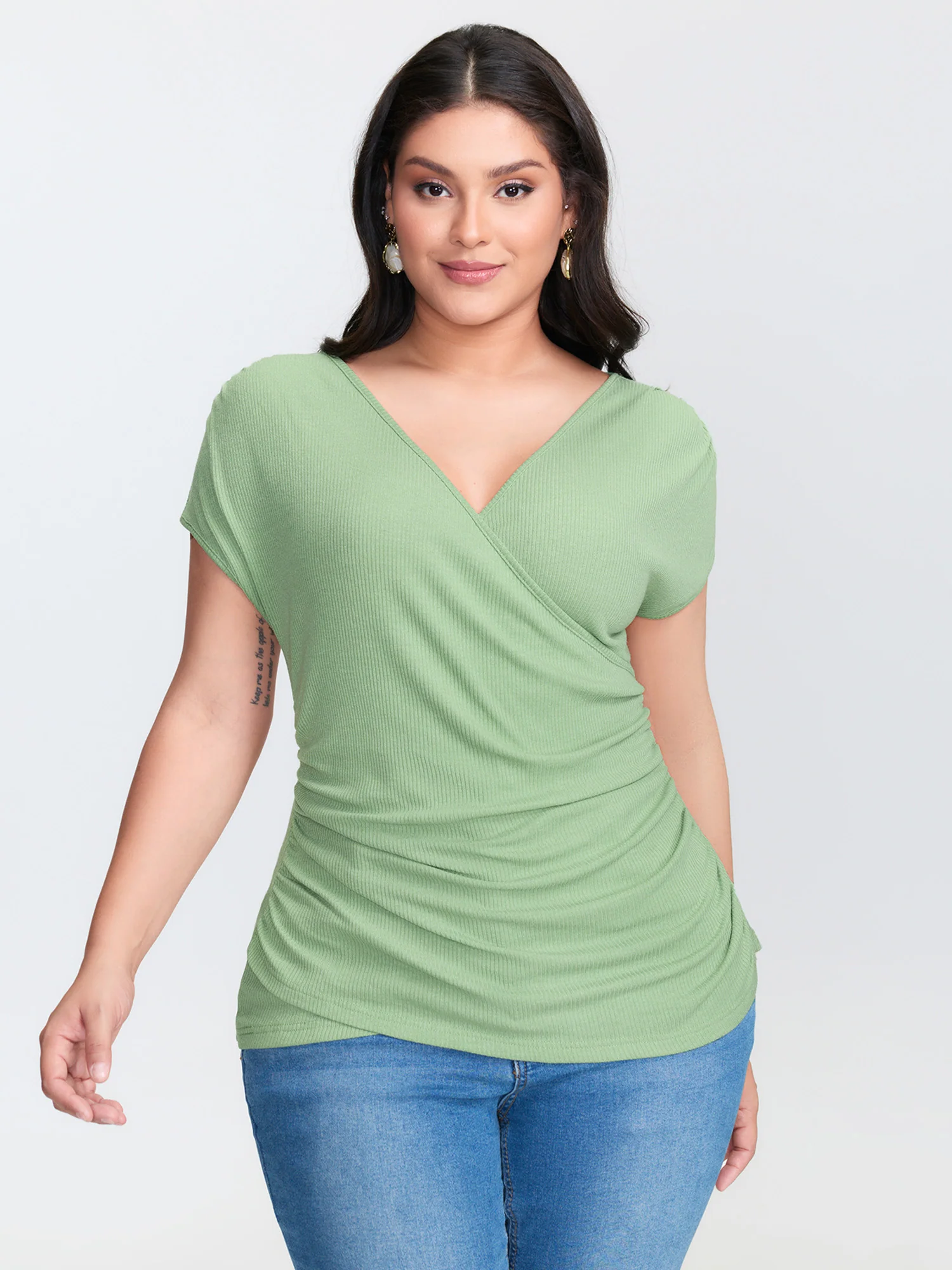 Lace Wrap Ruched Side Knit Top
