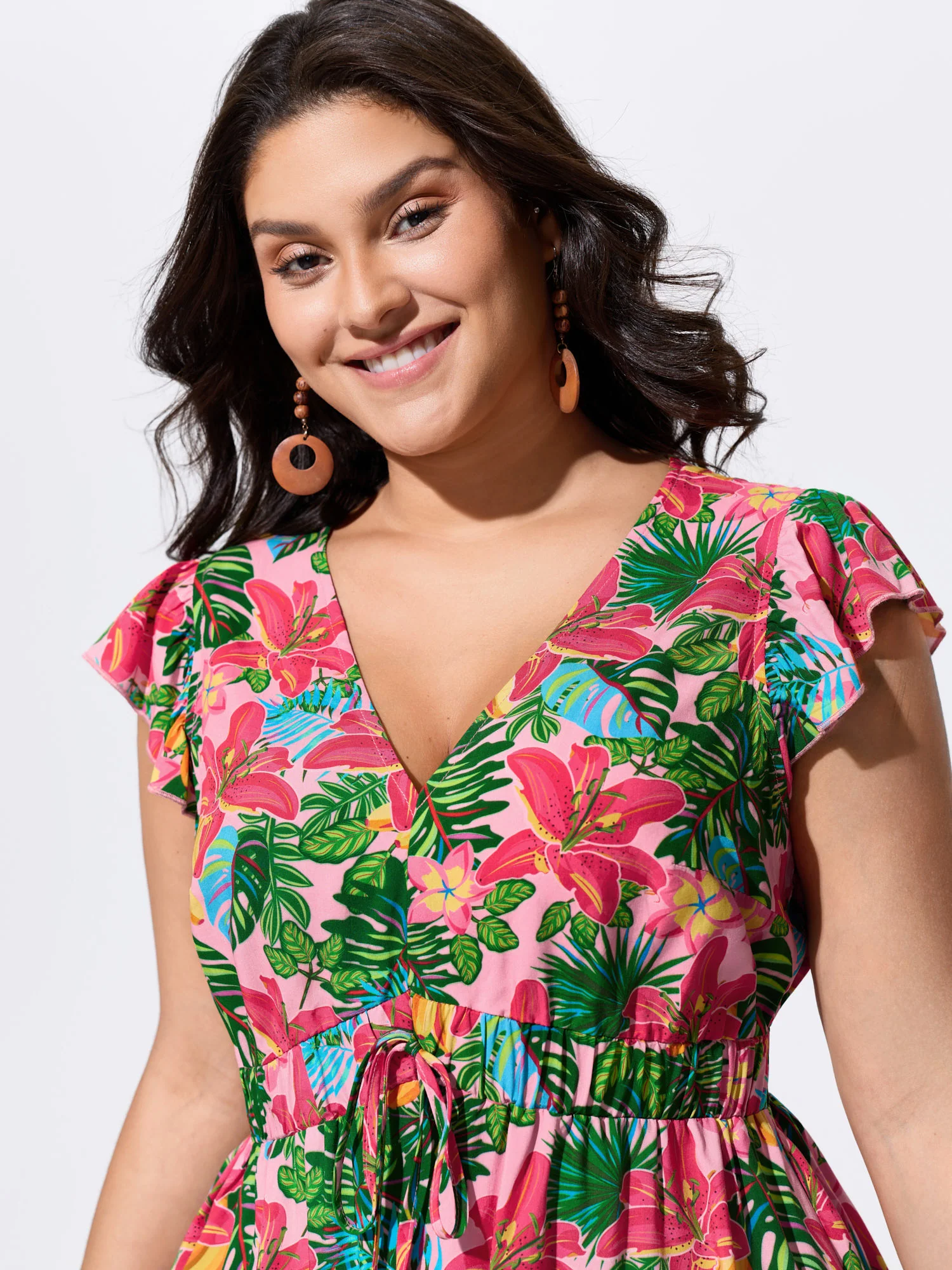 Vibrant Floral Print Cinched-Waist Top