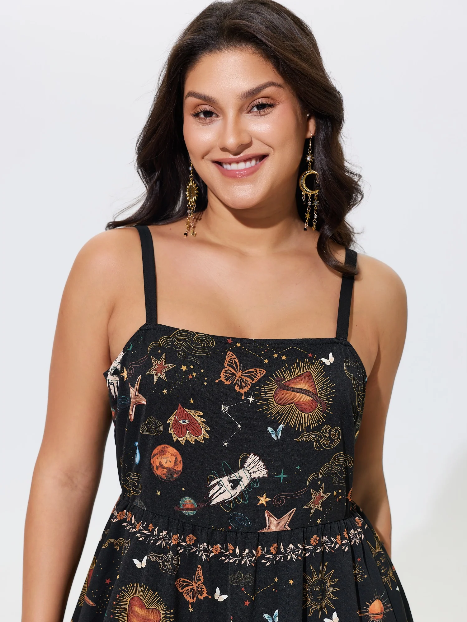 Celestial Print Shirred Tiered Maxi Dress