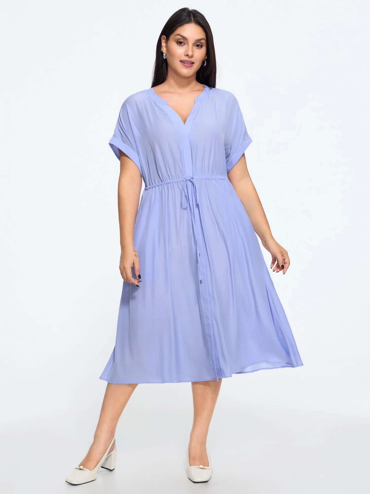 Dolman Sleeve Waist-Defining Midi Dress