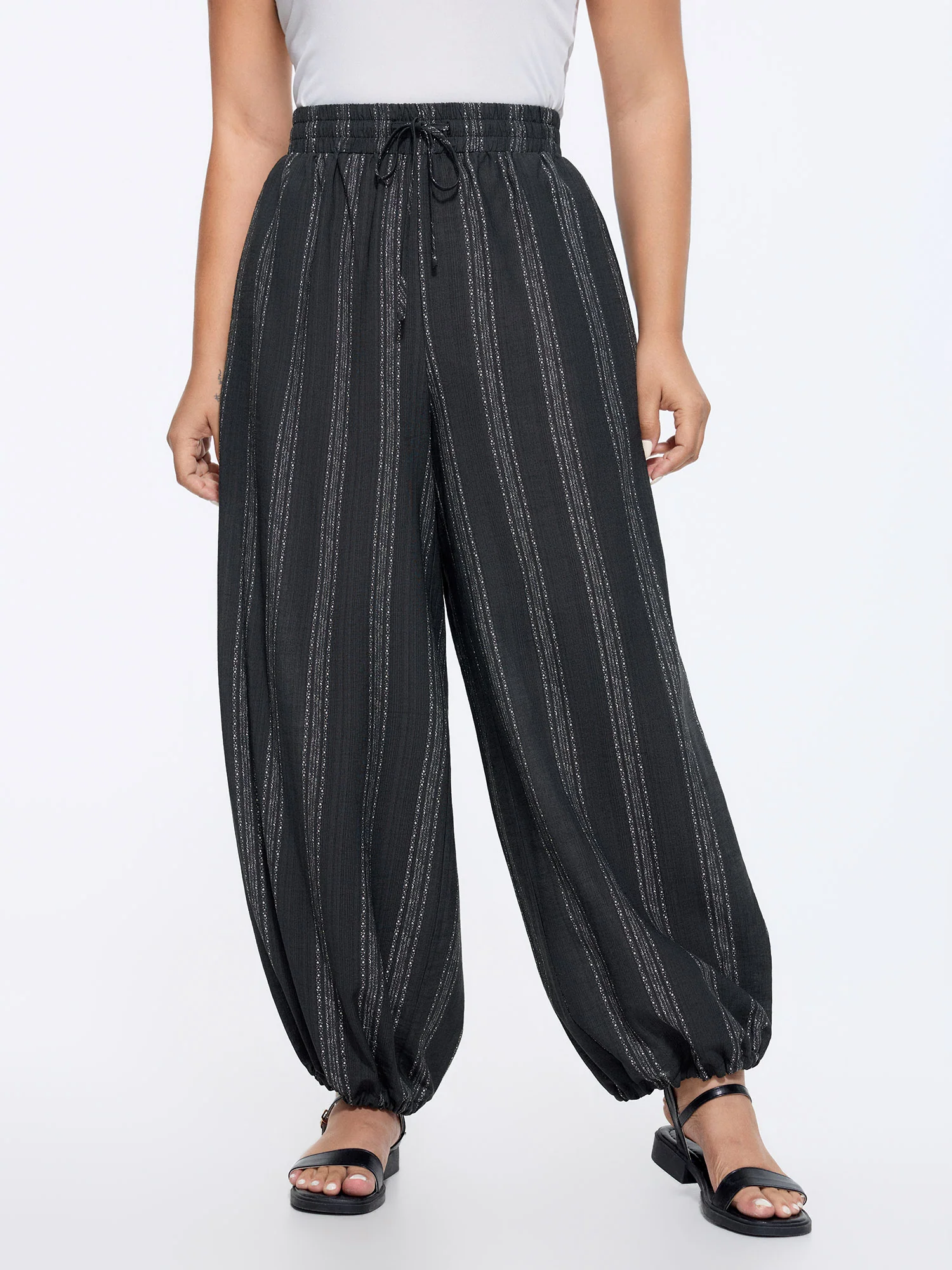 Striped Print Drawstring Waist Jogger Pants