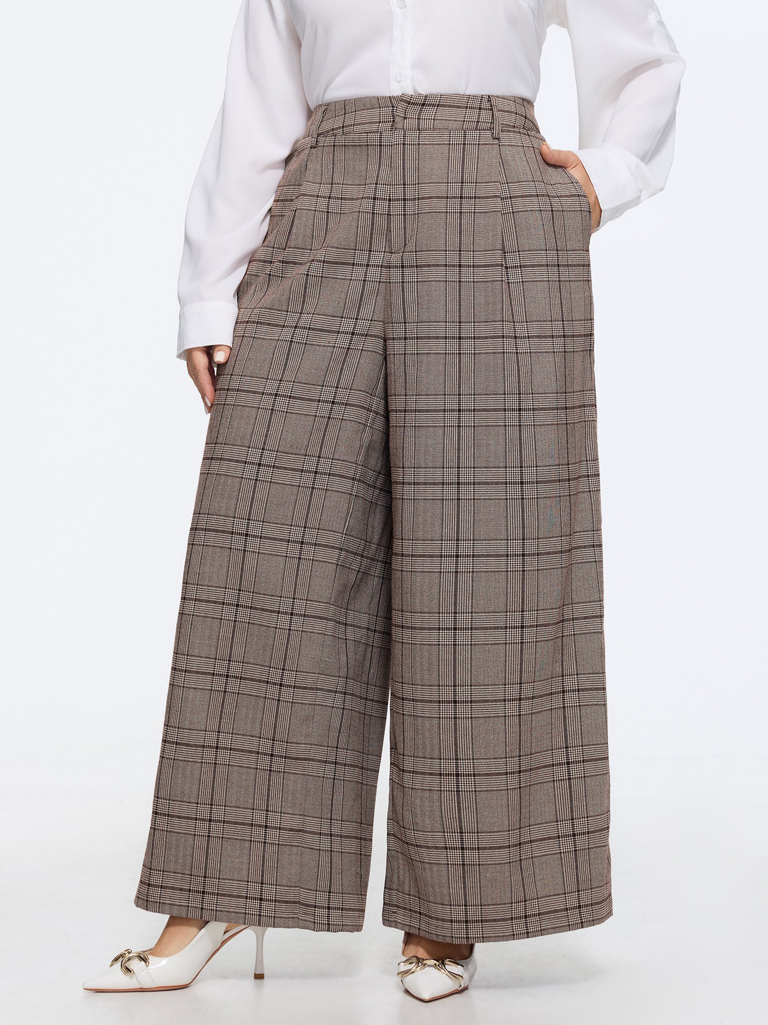 Plaid Print Wide-Leg Pants