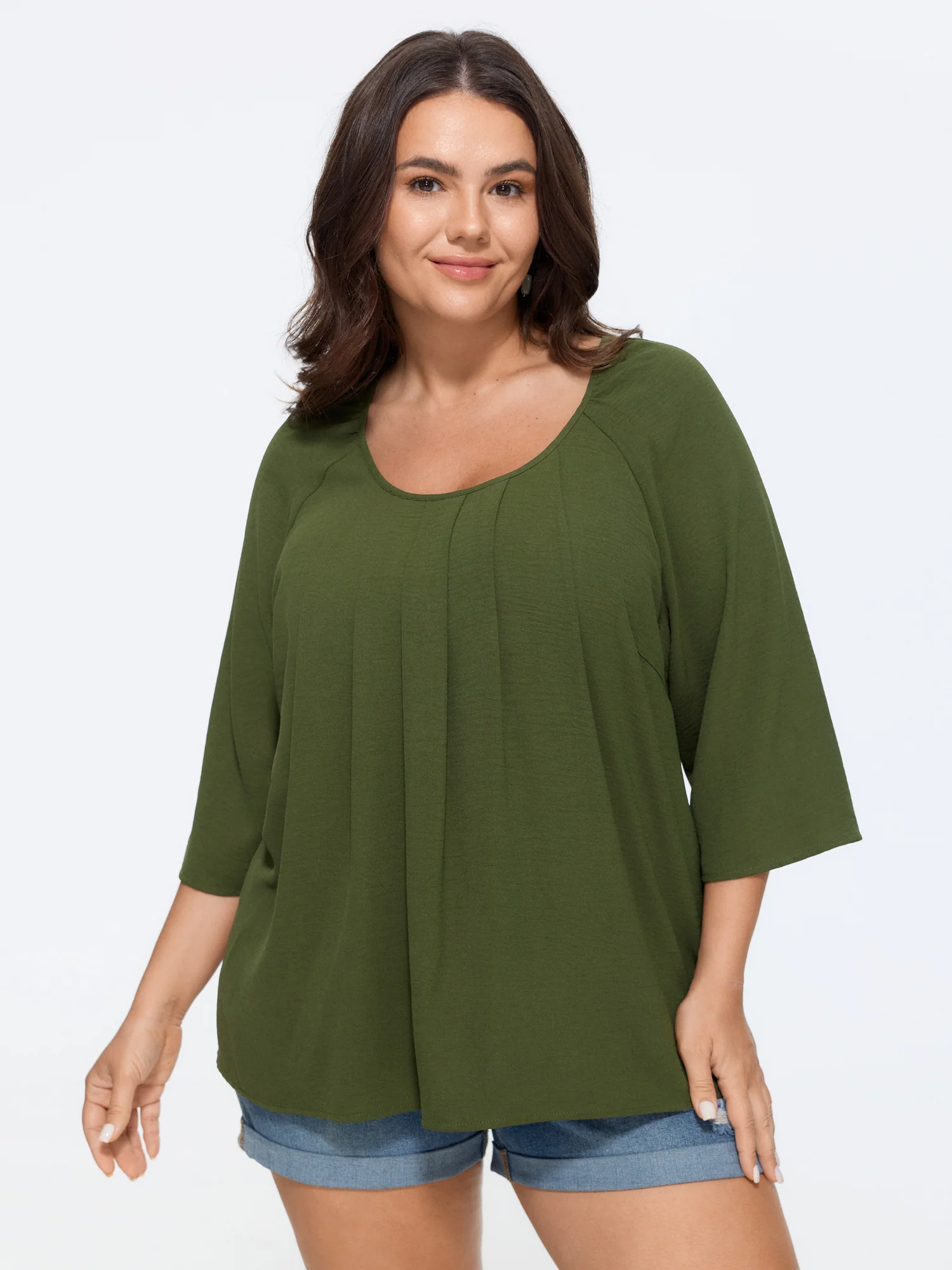 Pleated Raglan Sleeve Flowy Blouse