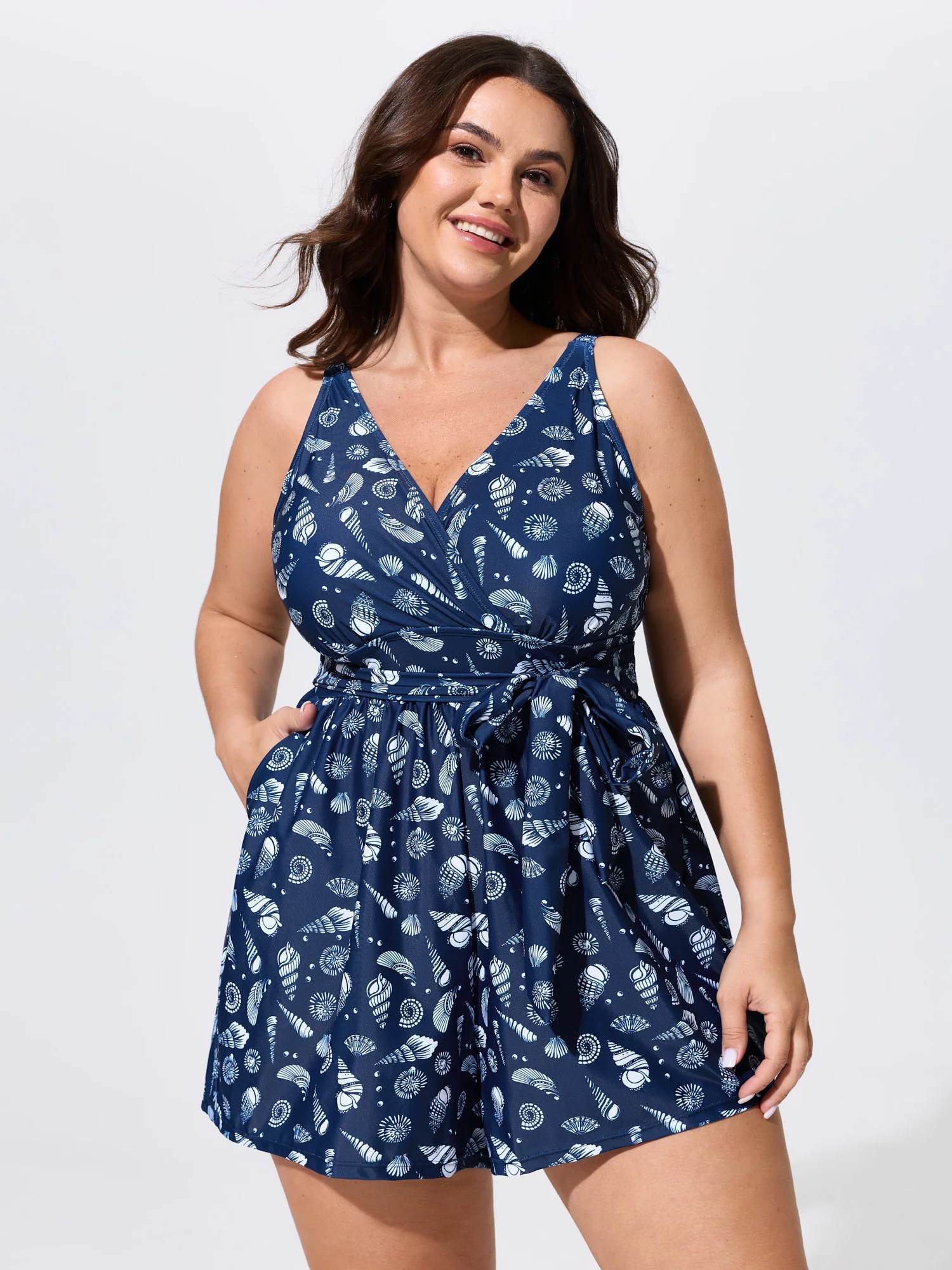 Floral Print Pockets Swim Romper