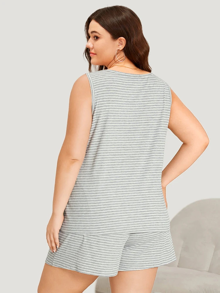 Striped Print Button Detail Pajama Top