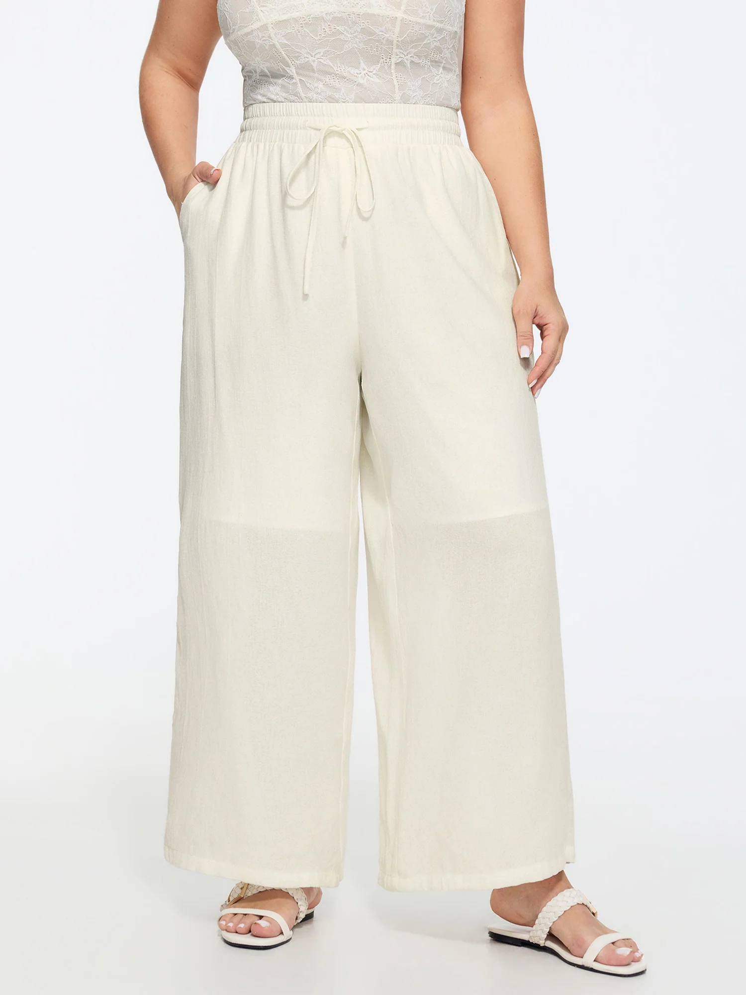 Drawstring Waist Pockets Straight-Leg Pants