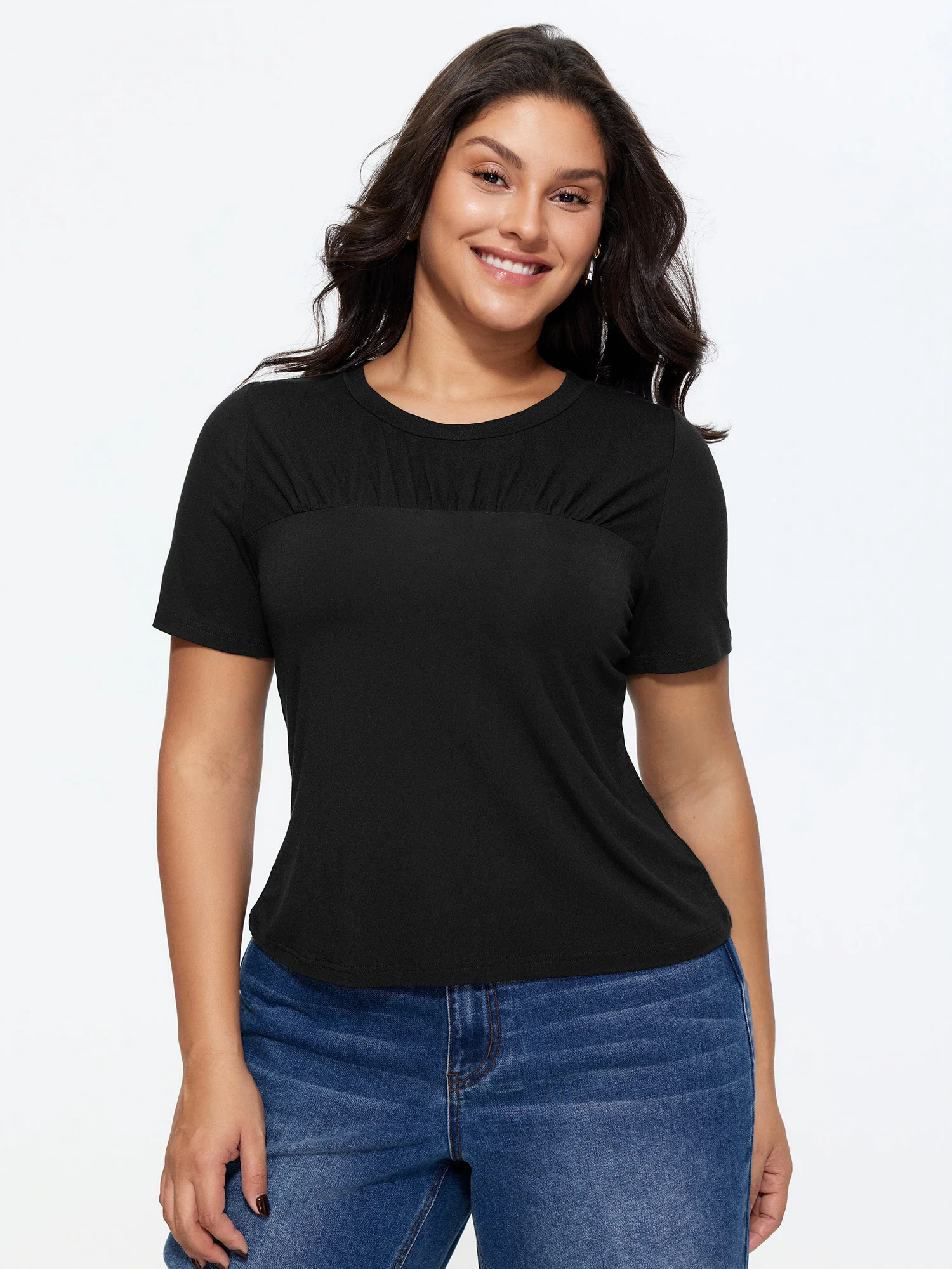 Supersoft Pleated Round Neckline Fitted T-Shirt