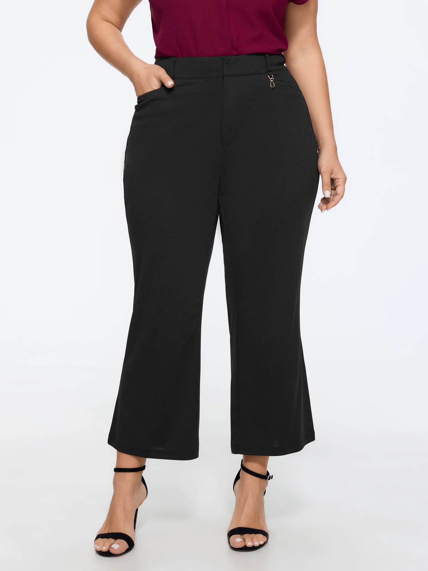 High Waist Pocket Flare Cropped Pants