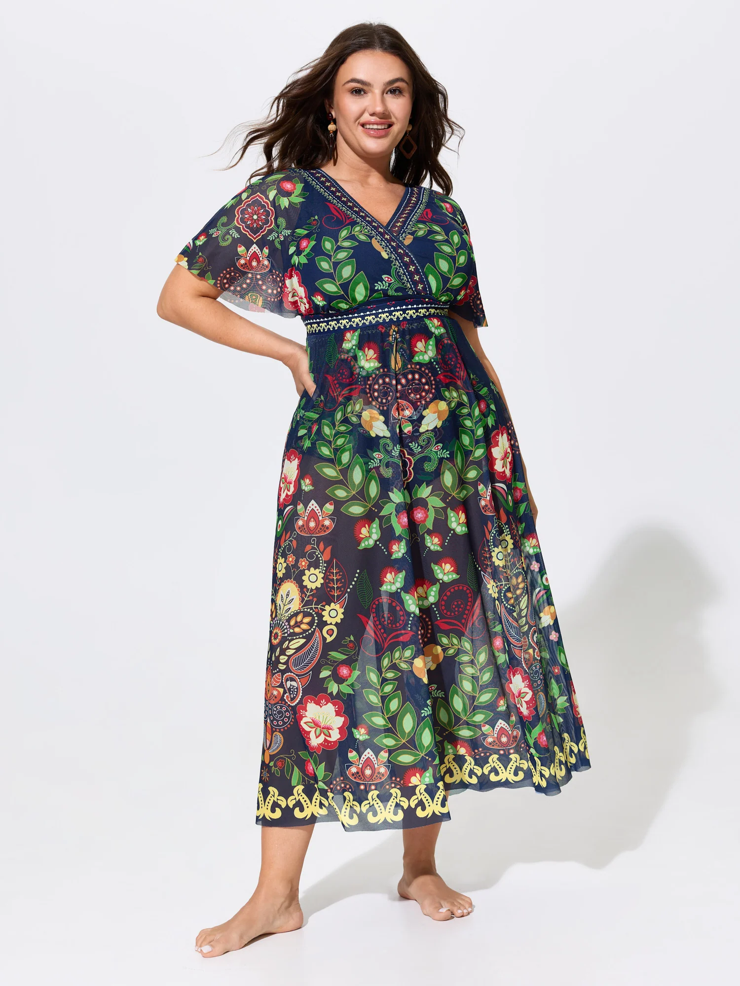 Sarong Set Floral Print One-Piece Swimsuit