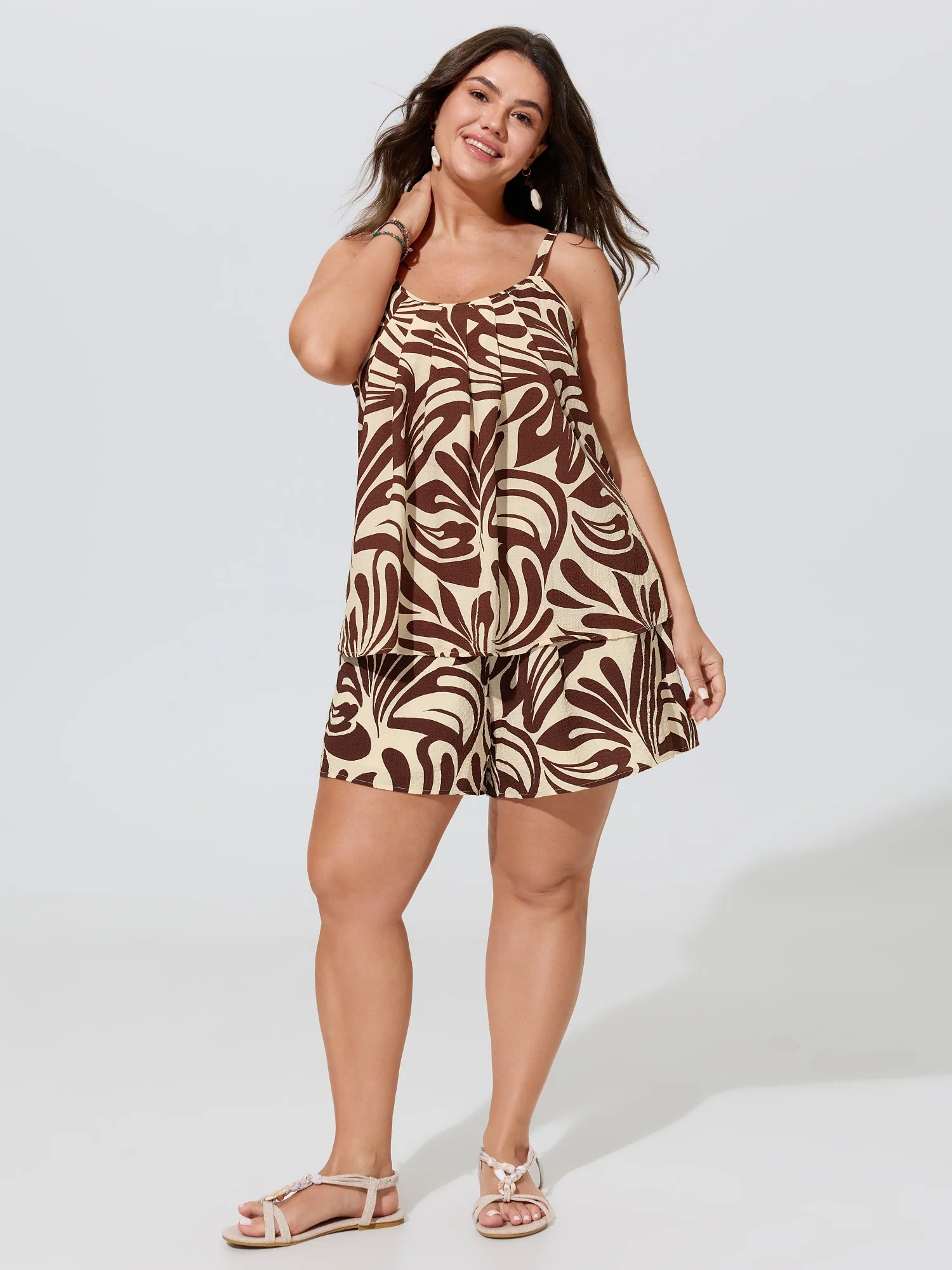 Abstract Print Elastic Waist Shorts