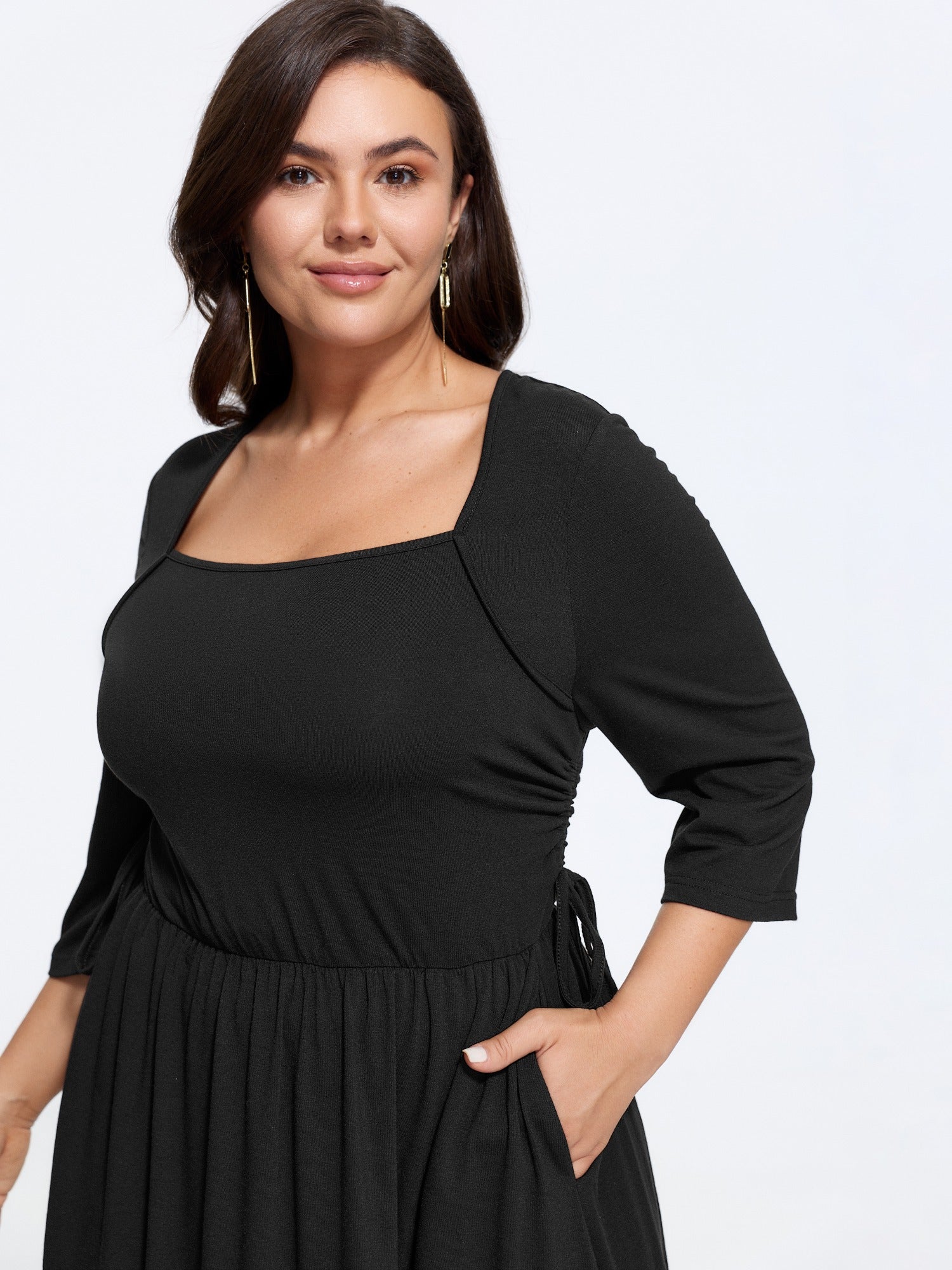 Supersoft Square Neck Adjustable Side Tie Midi Dress