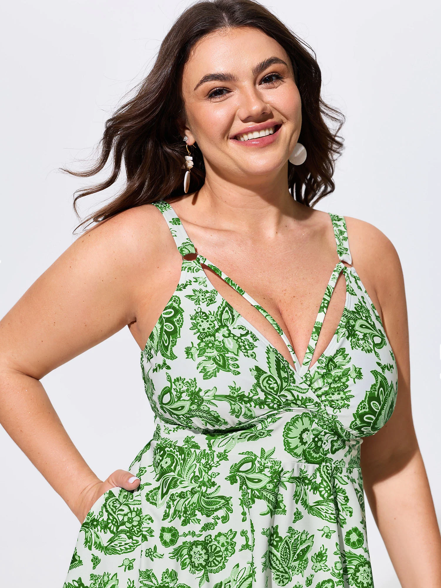 Paisley Print Pockets Fit And Flare Swim Dress