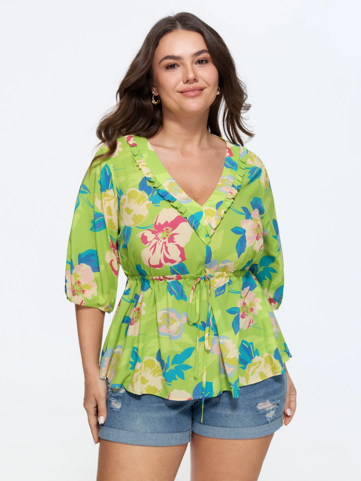 Supersoft Floral Print Drawstring Blouse