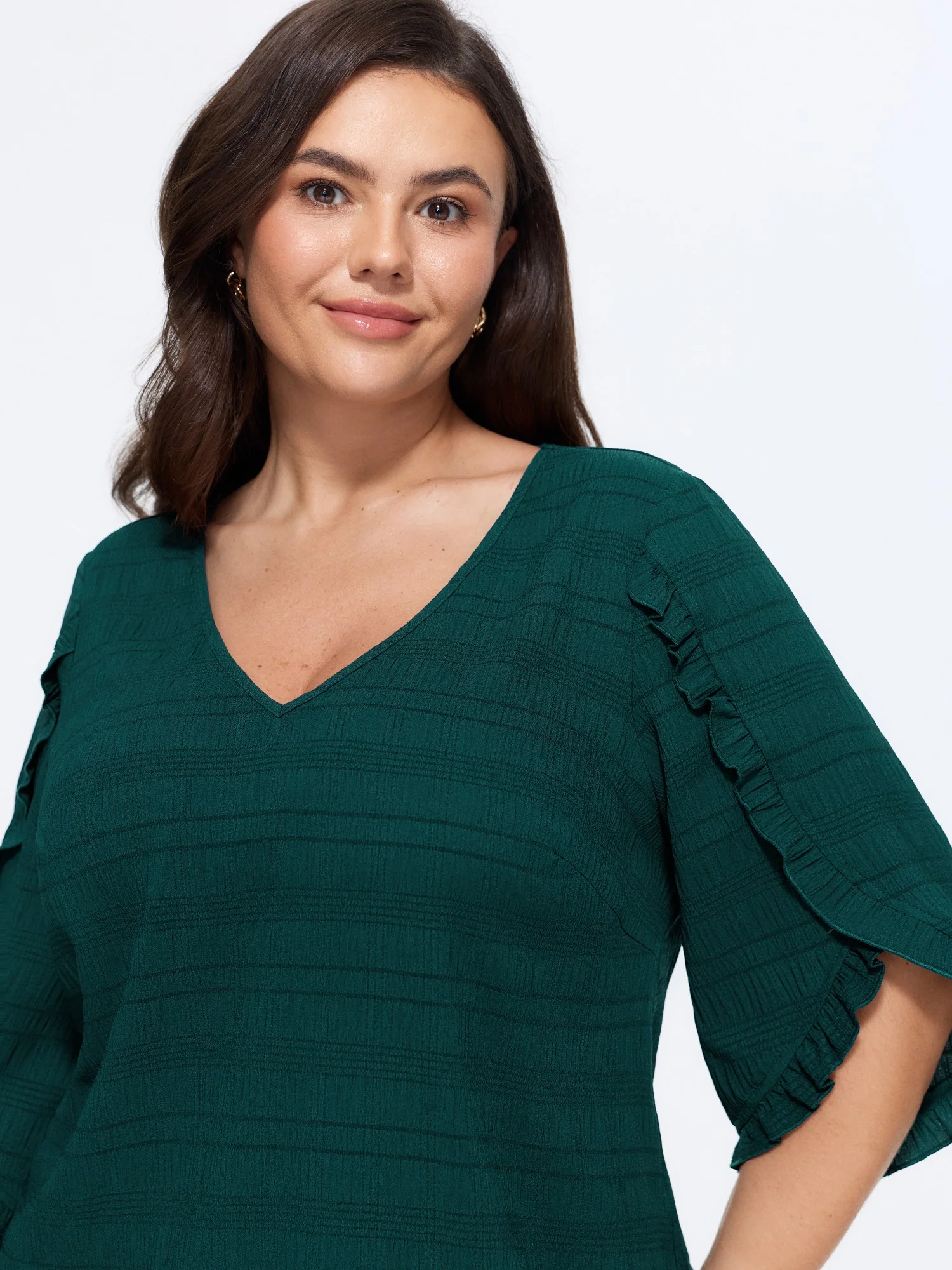 Textured Ruffle Petal Sleeve Blouse