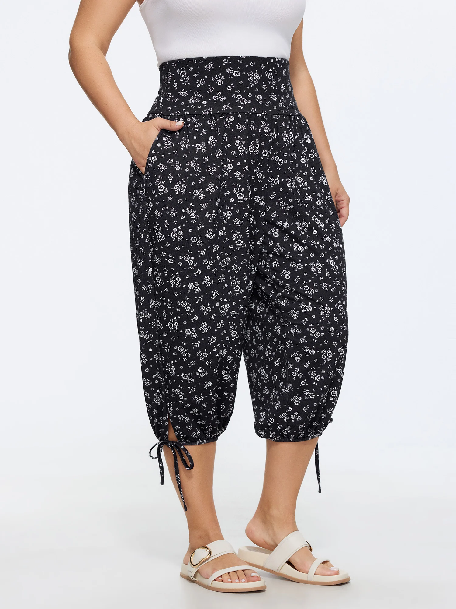 Ditsy Floral Print Drawstring Hem Jogger Pants