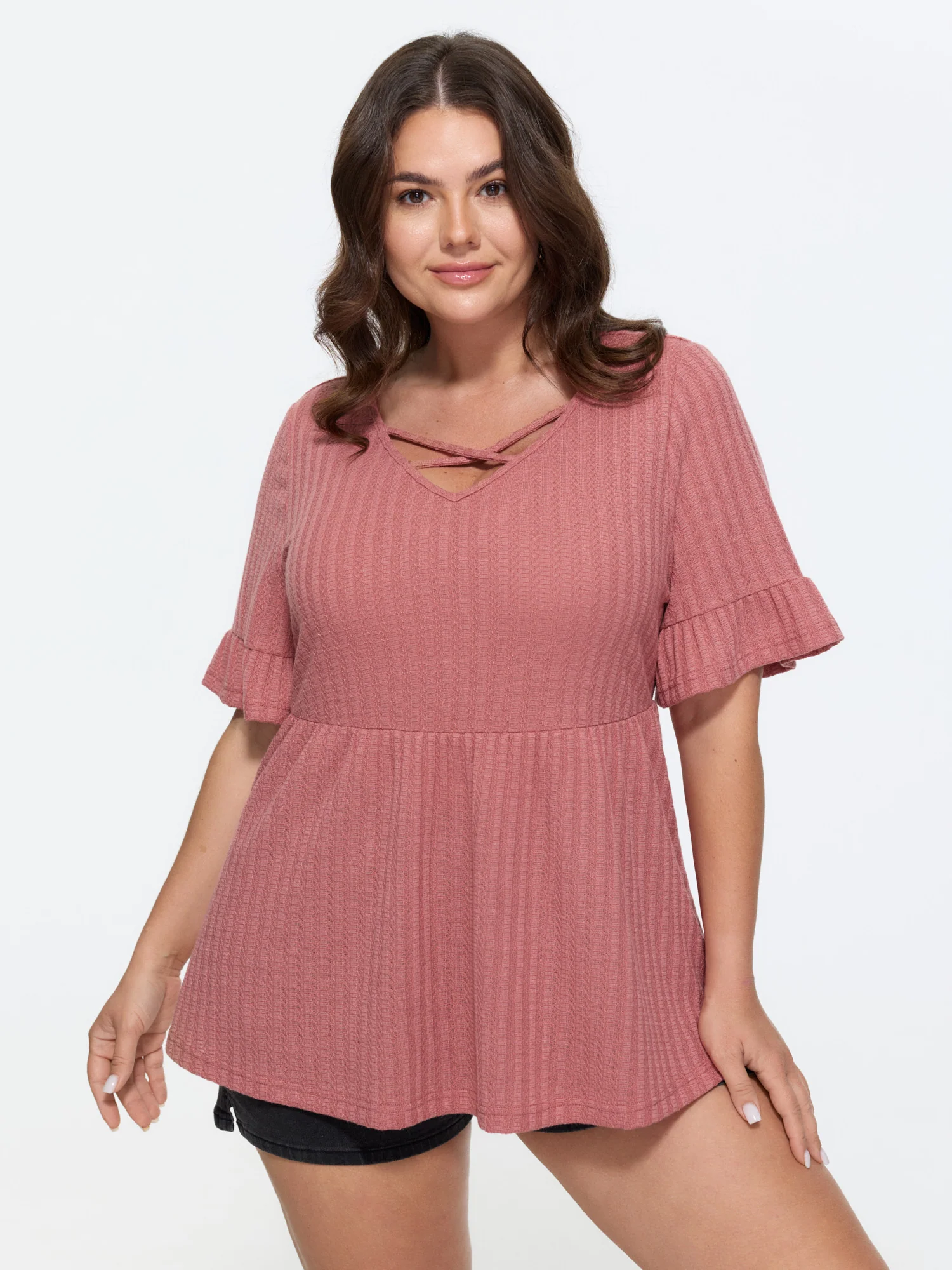 Stretchy Cut-Out Neckline Knit Top