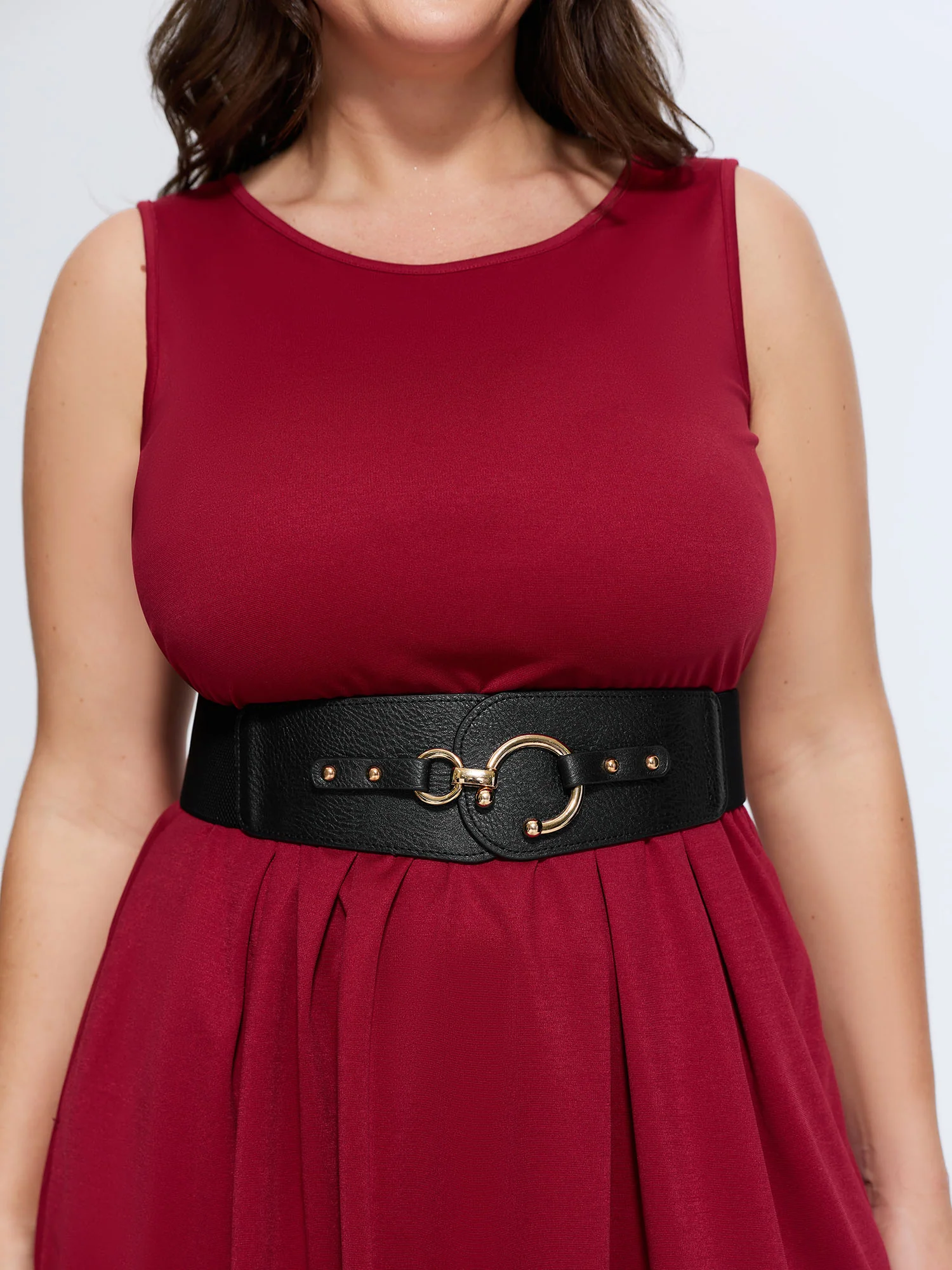 Gold Circle Buckle Elastic Wide Belt