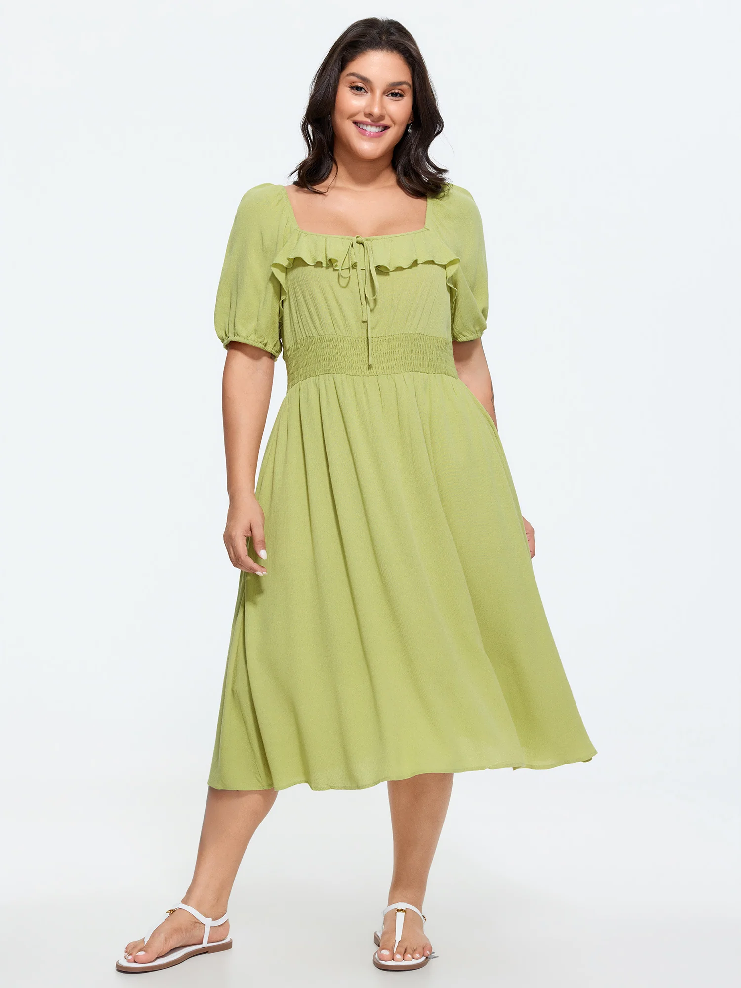 Supersoft Shirred Bodice Flowy Midi Dress