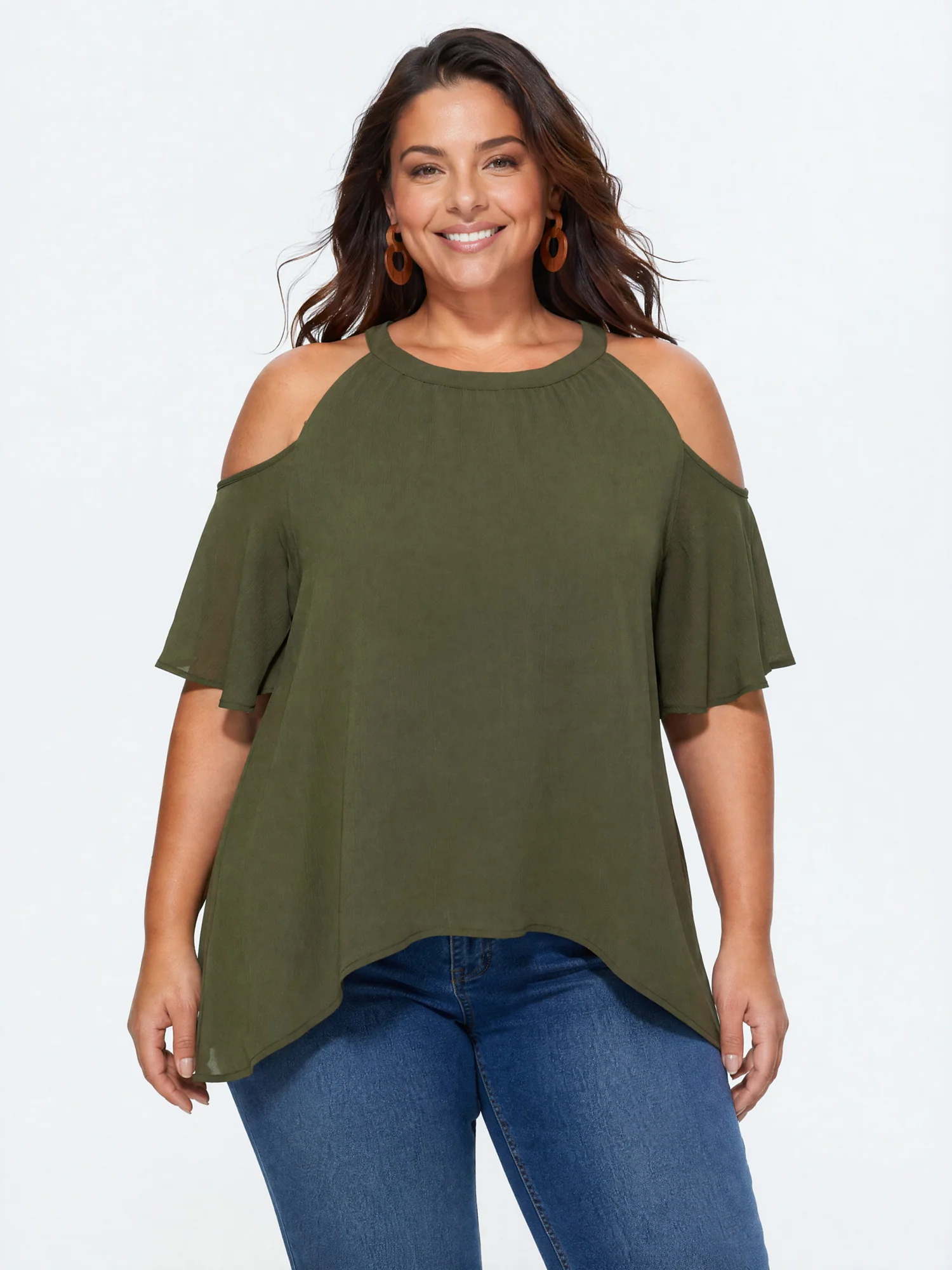 Cut-Out Shoulder Relaxed-Fit Blouse