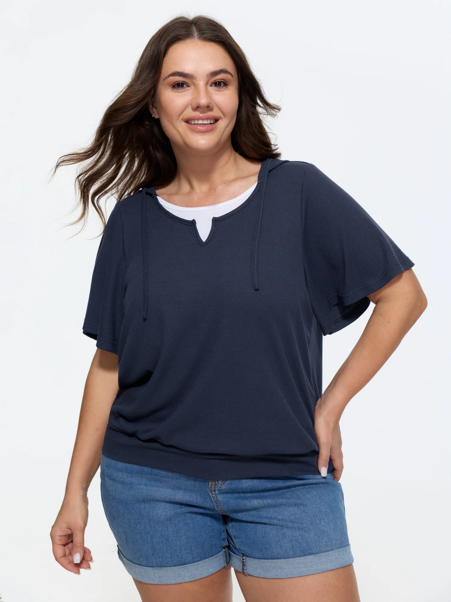 Supersoft Stretchy Hooded Color Contrast T-Shirt
