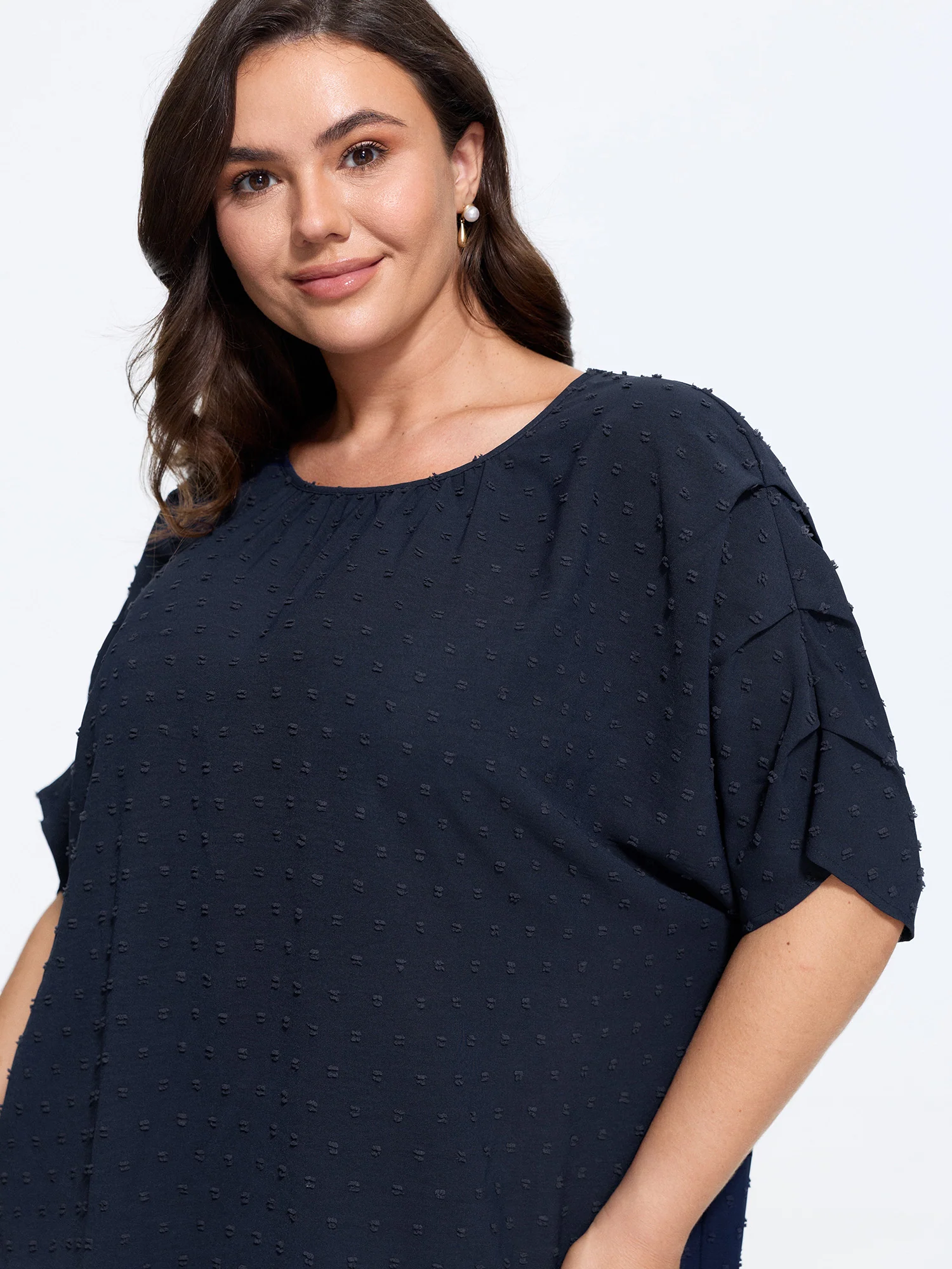 Textured Dot Ruffle Sleeve Loose Blouse