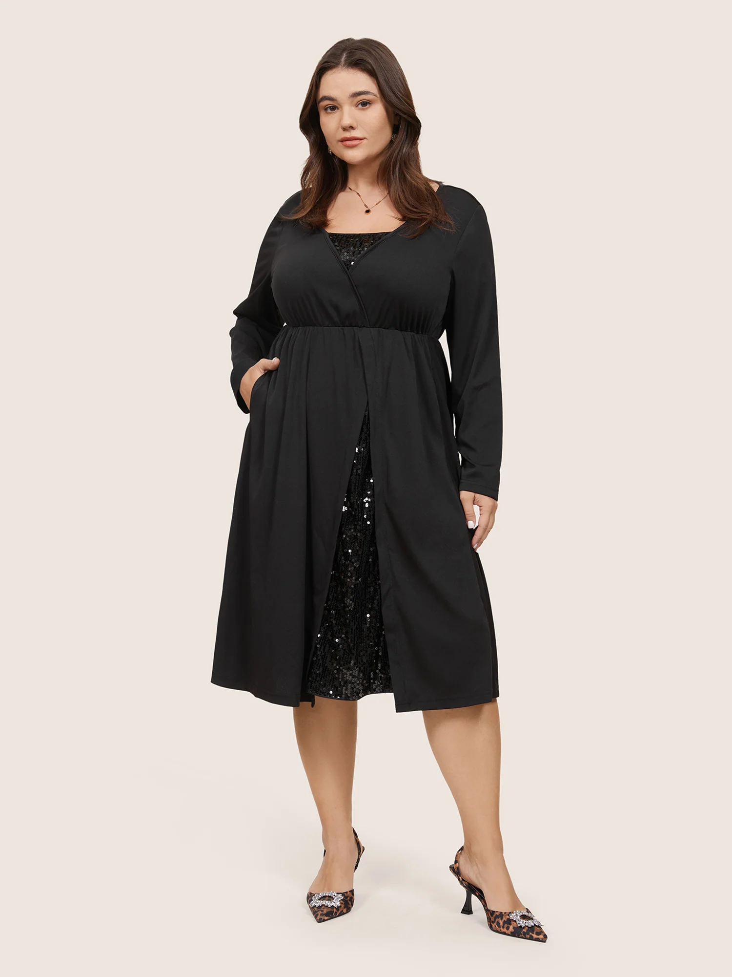 Plain Sequin Patchwork Elastic Waist Dress
