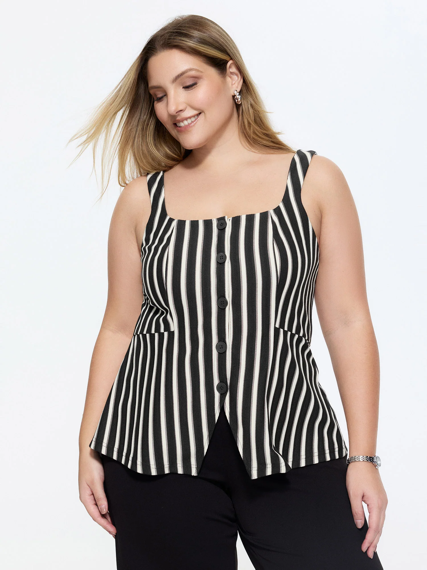 Stretchy Striped Print Square Neckline Tank Top