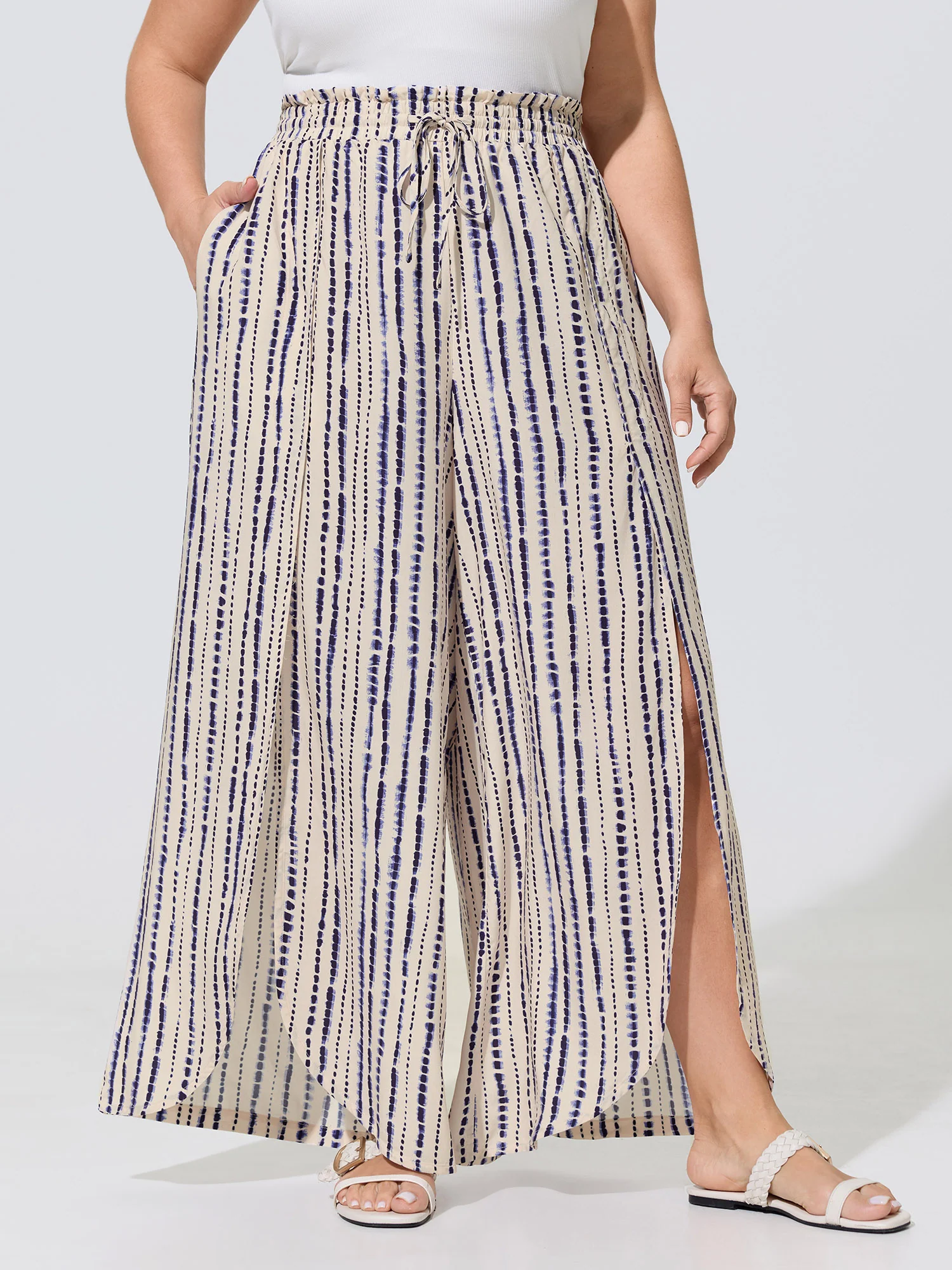 Striped Print Split Hem Gradient Blend Pants