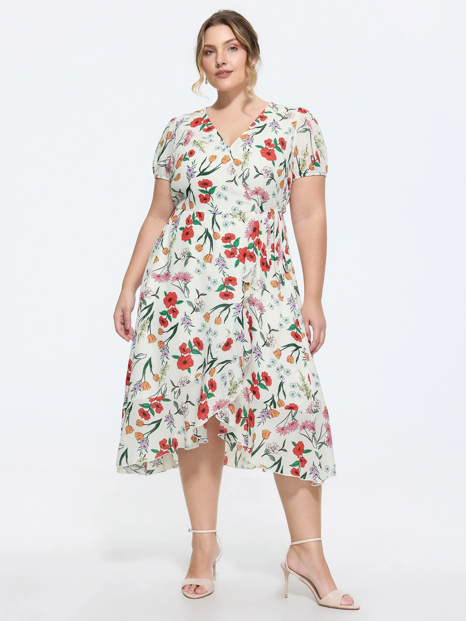 Floral Print Side-Tie Midi Dress
