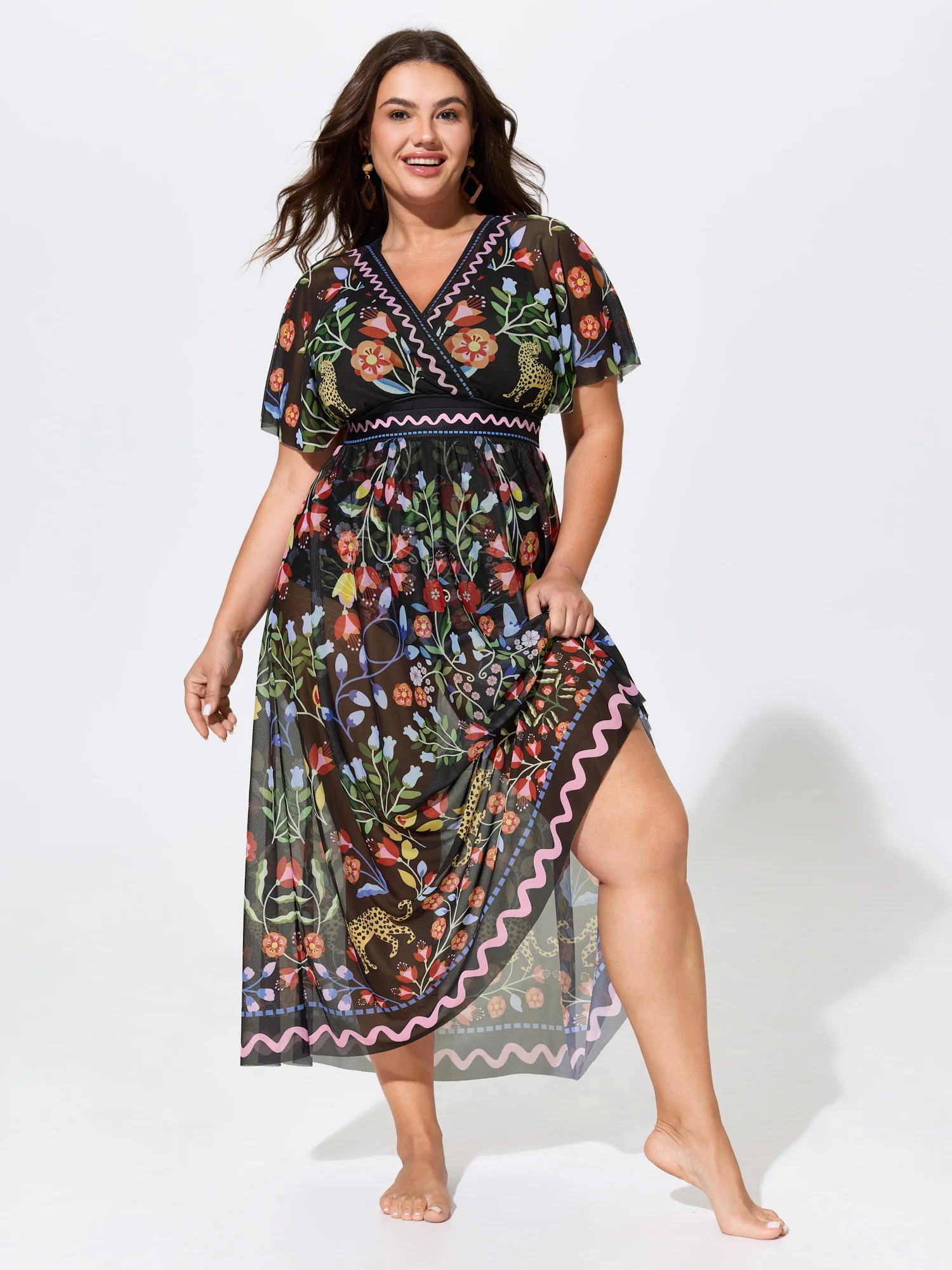 Sarong Set Floral Print One-Piece Swimsuit