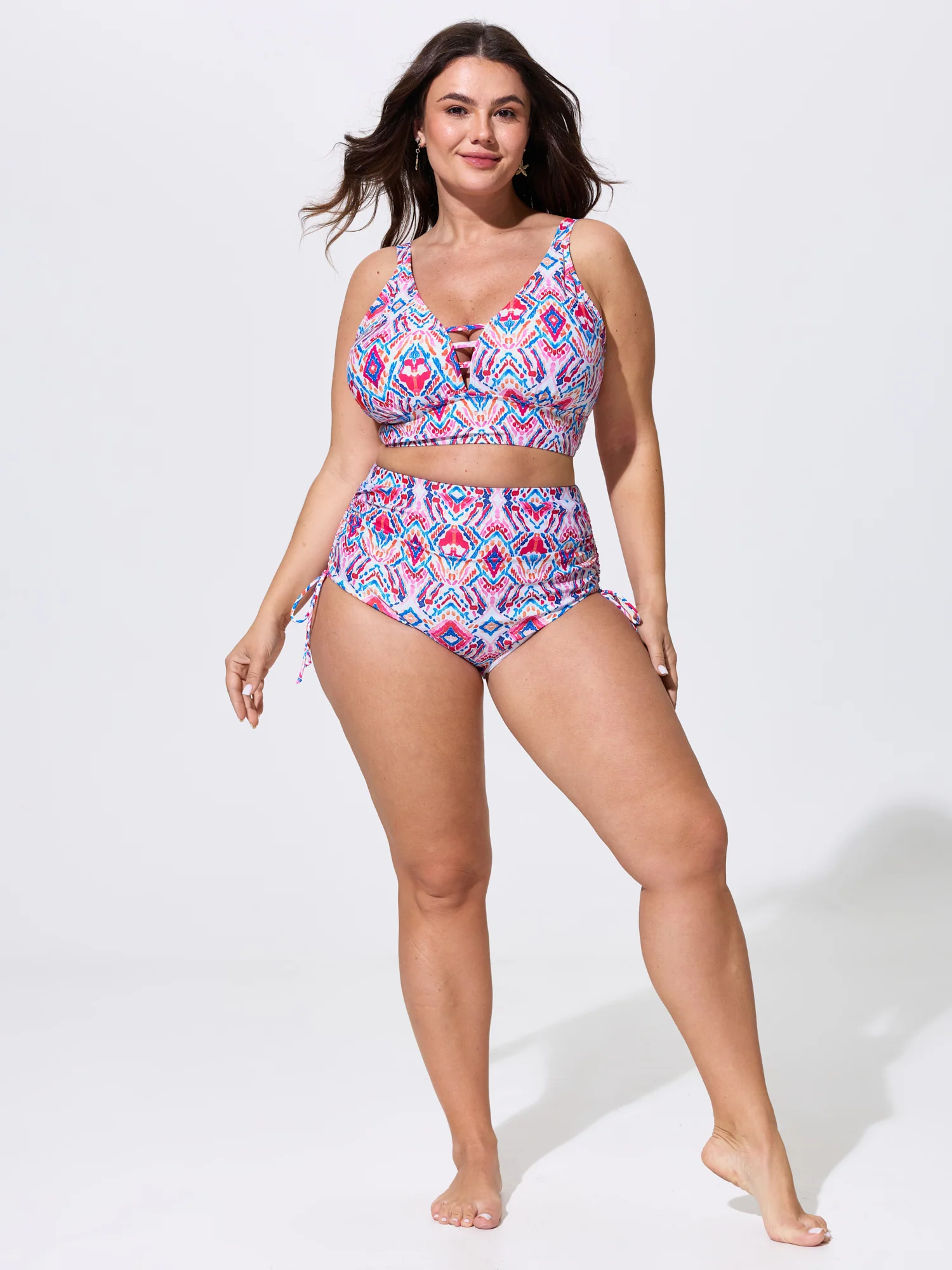 Geometric Print High Waisted Swim Bottoms