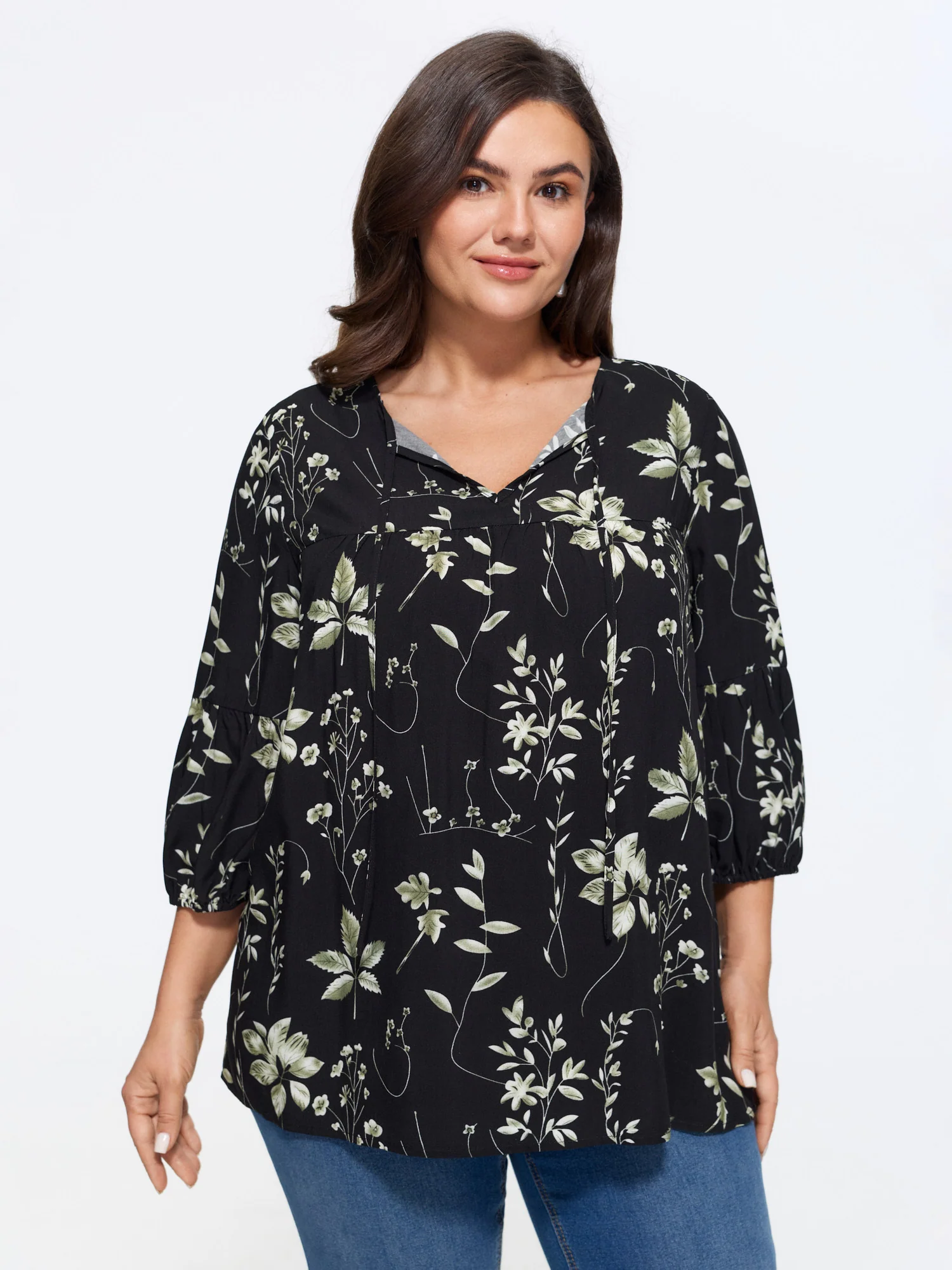 Botanical Floral Print A-Line Blouse