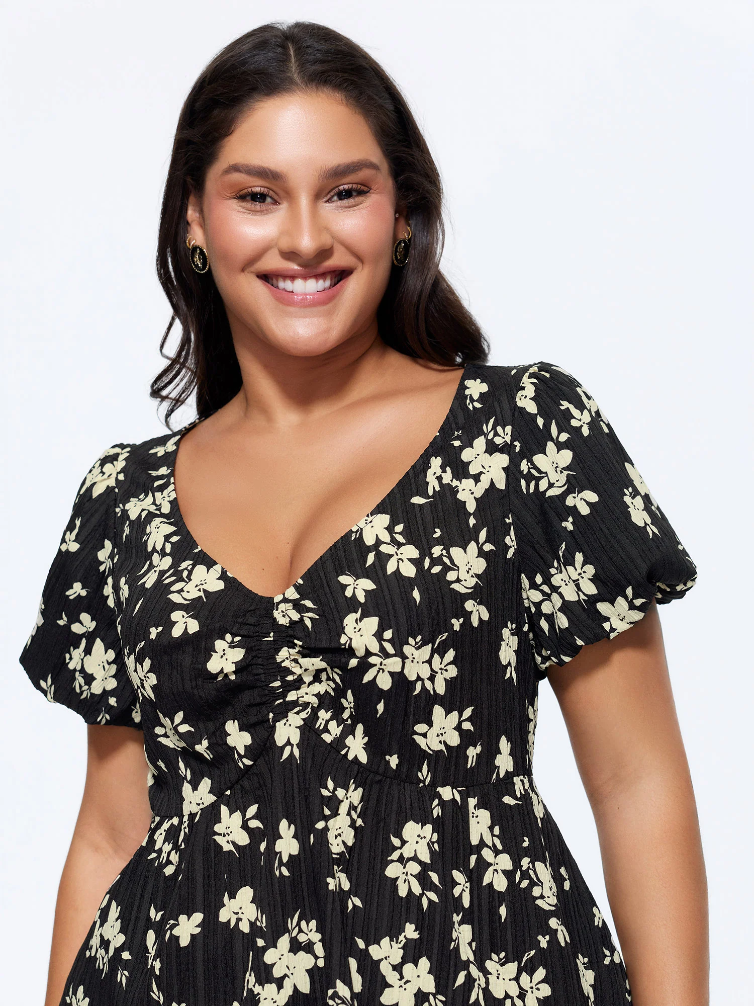 Floral Print Cinched-Waist Blouse