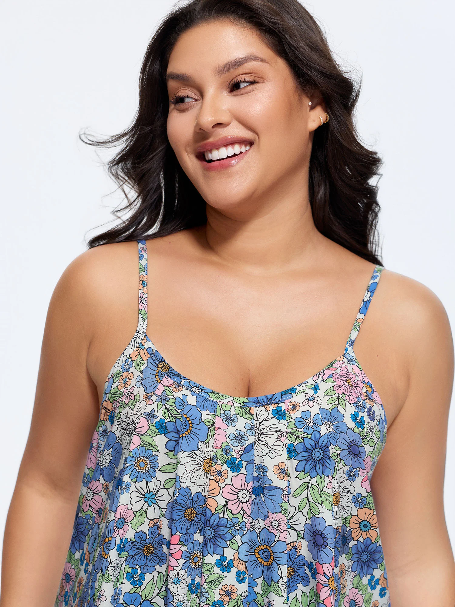 Floral Print Pleated Tank Top