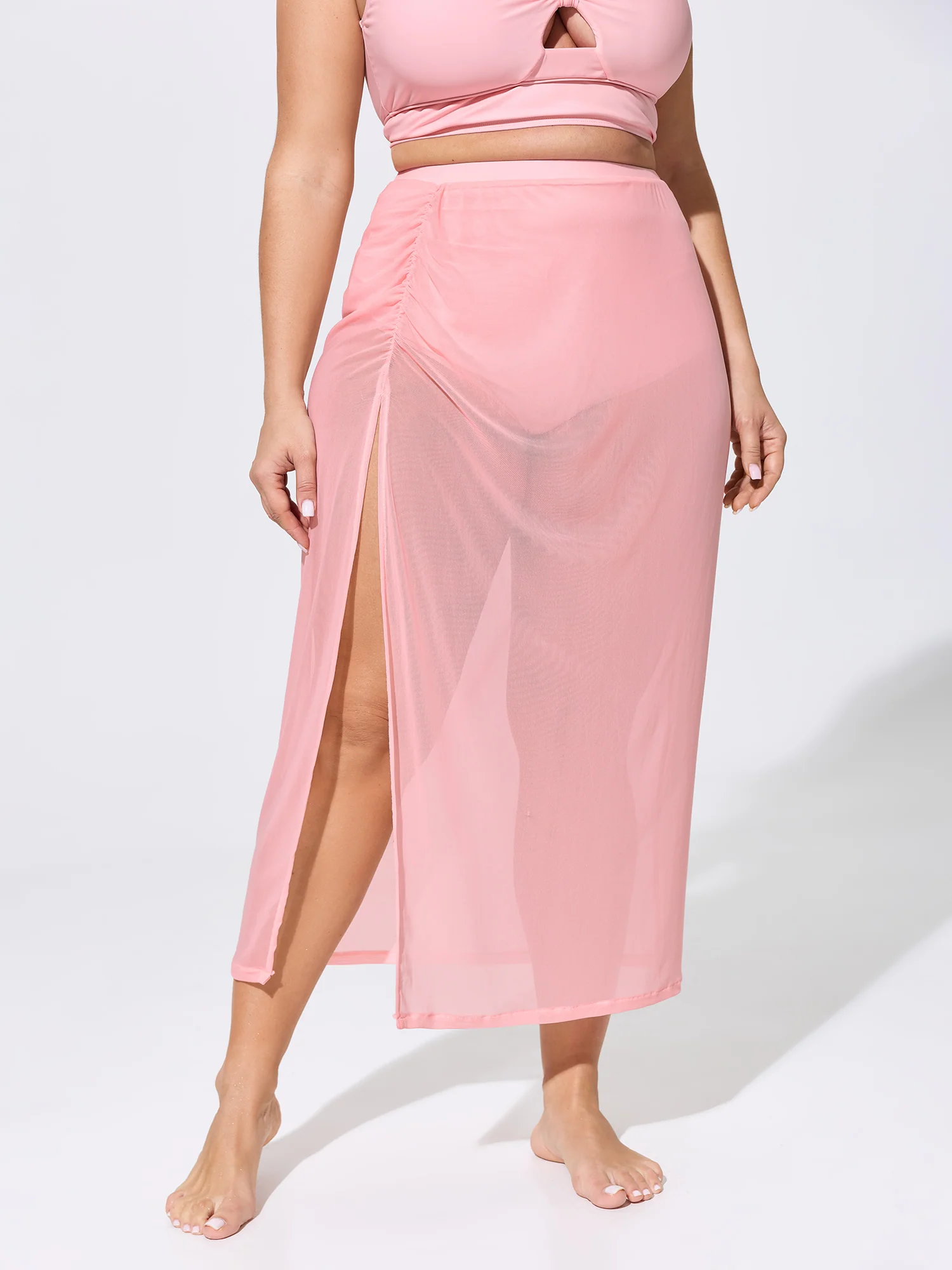 Sheer Sarong Sewn-In Brief Swim Bottoms