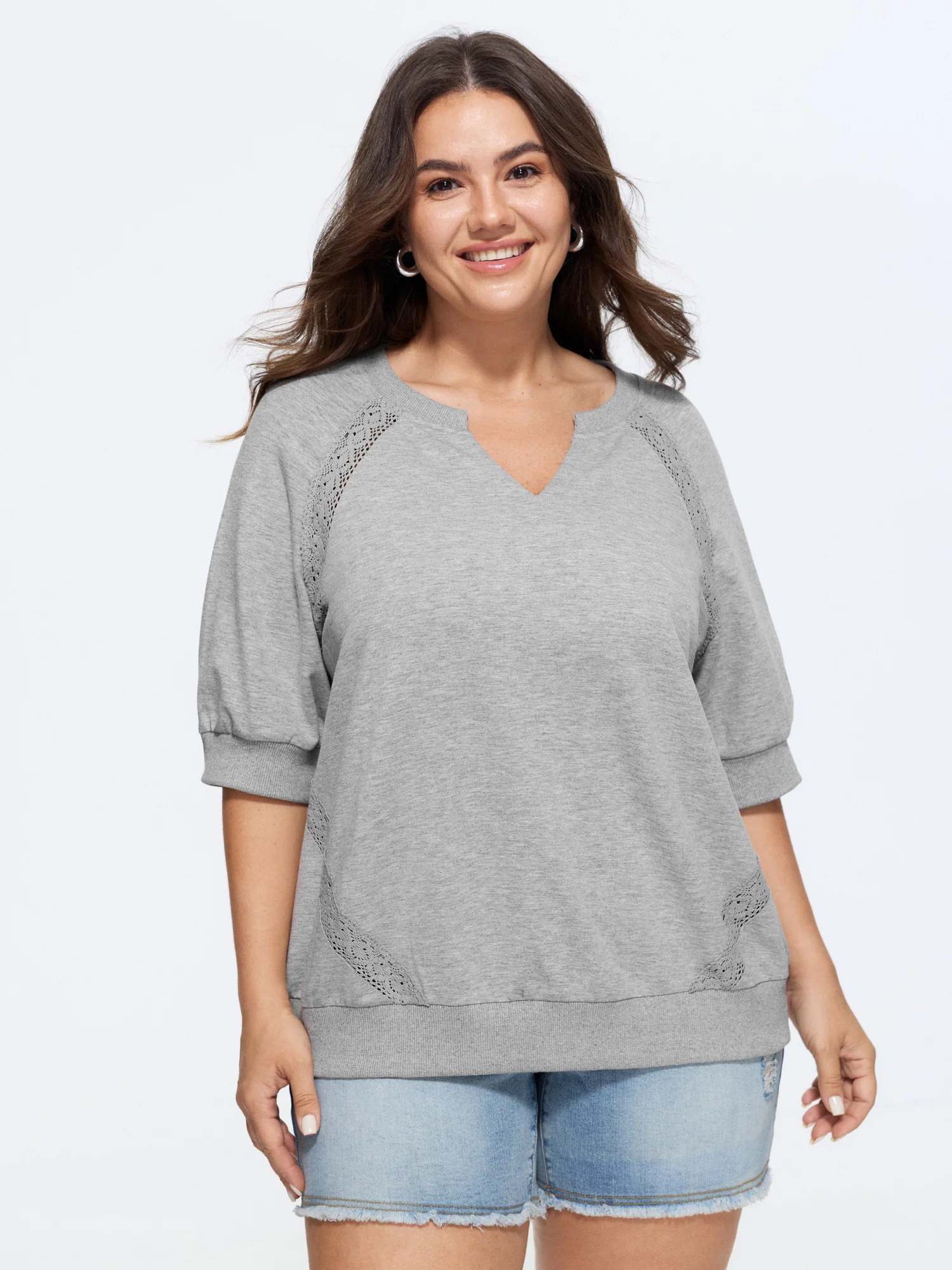 Supersoft Lace Trim Drop Shoulder Sweatshirt