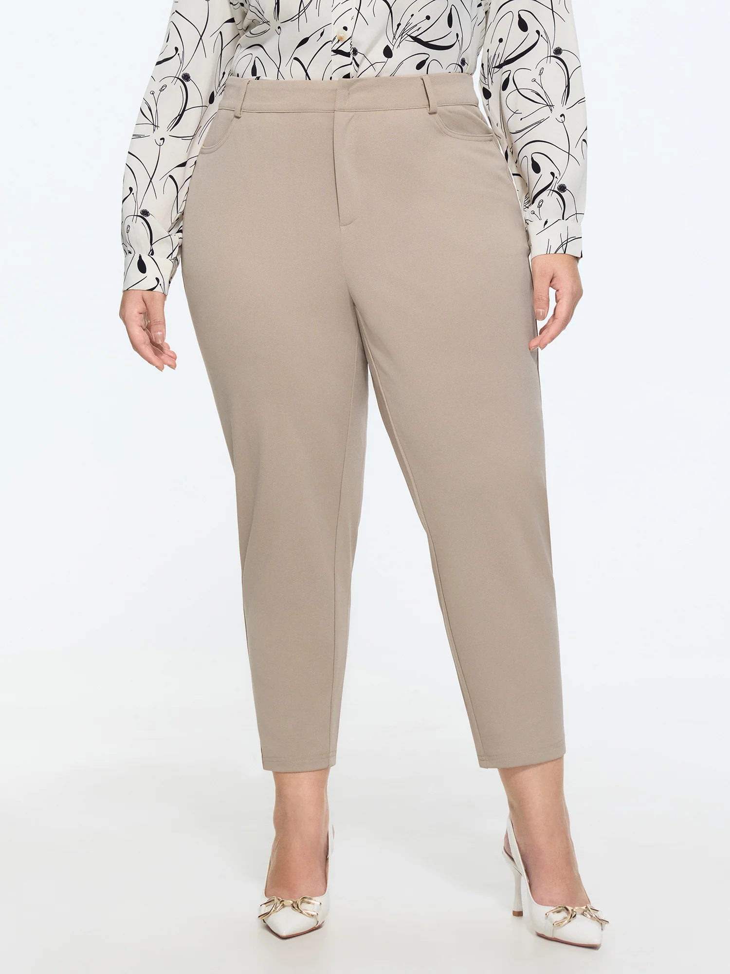 Stretchy Mid-Rise Plain Pants