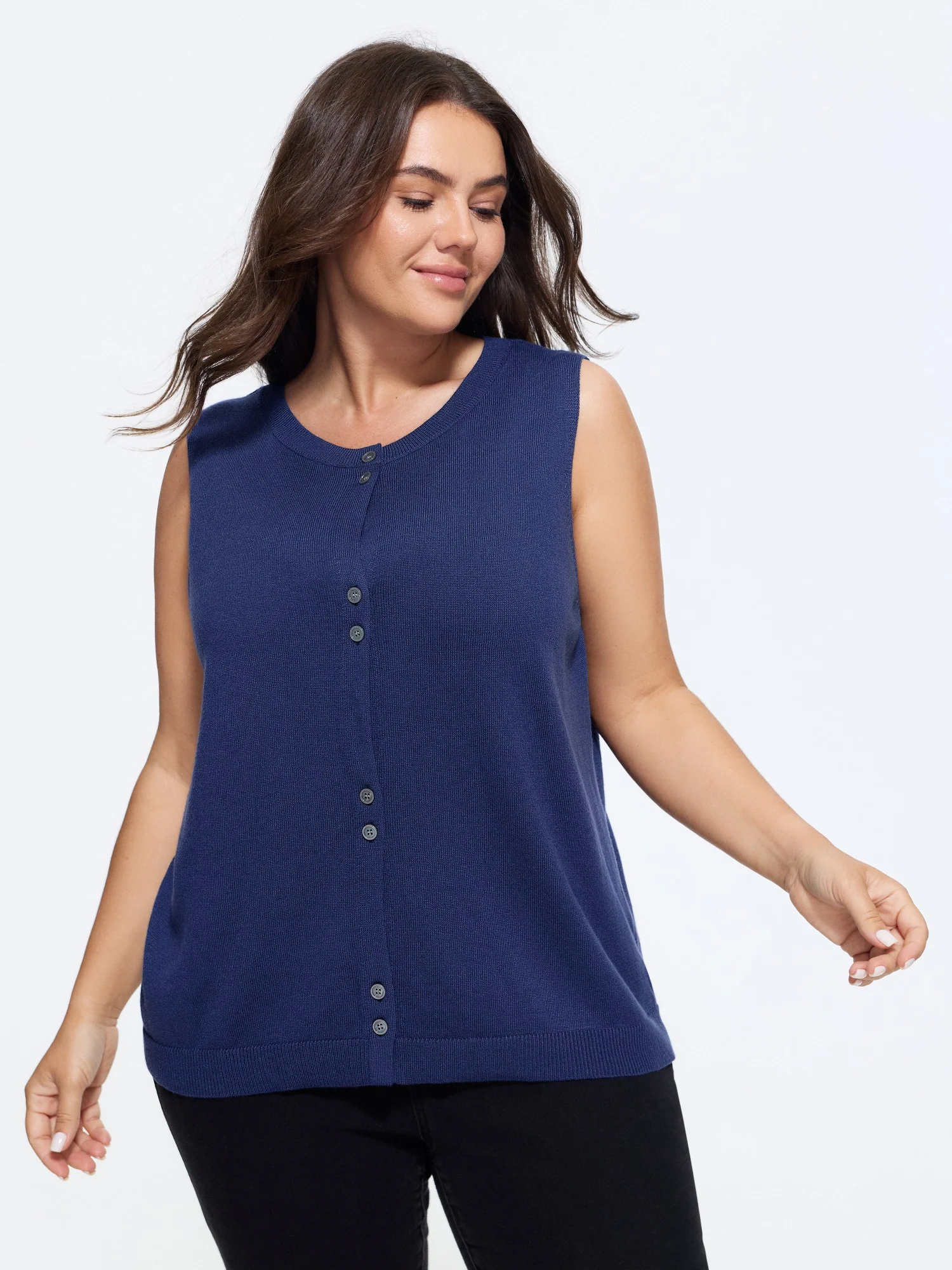 Round Neck Front Button Sweater Vest