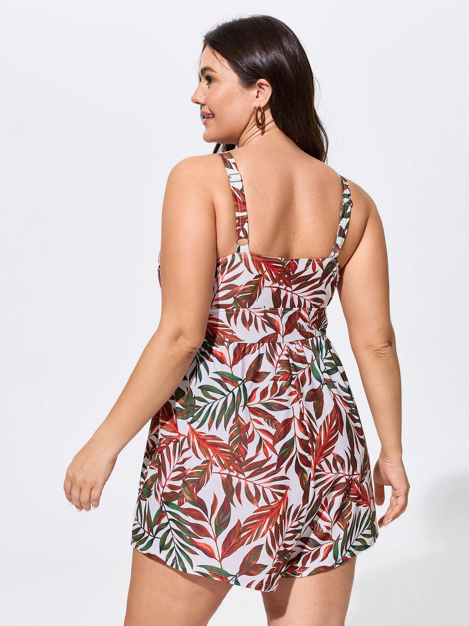 Tropical Palm Leaf Print Metal Buckle Detail One-Piece Swimsuit