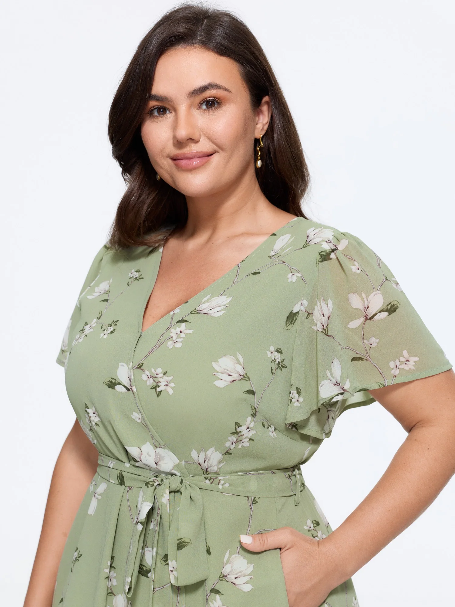 Floral Print Ruffle Wrap Tie Midi Dress