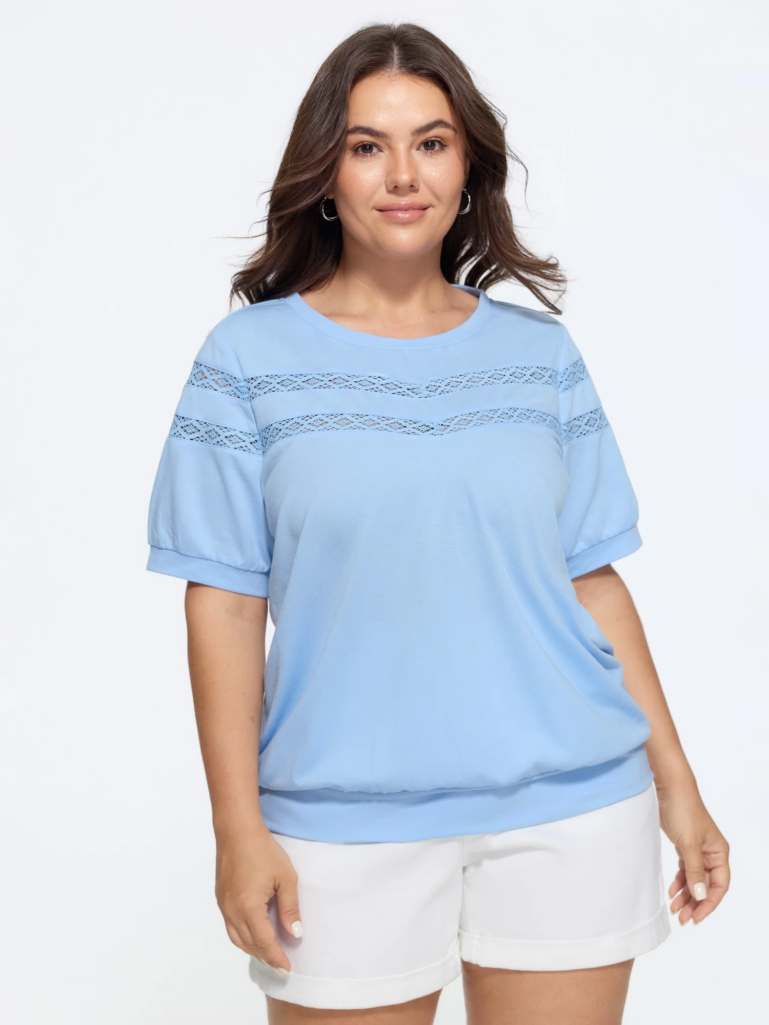 Wave Lace Panel Crew Neck Sweatshirt