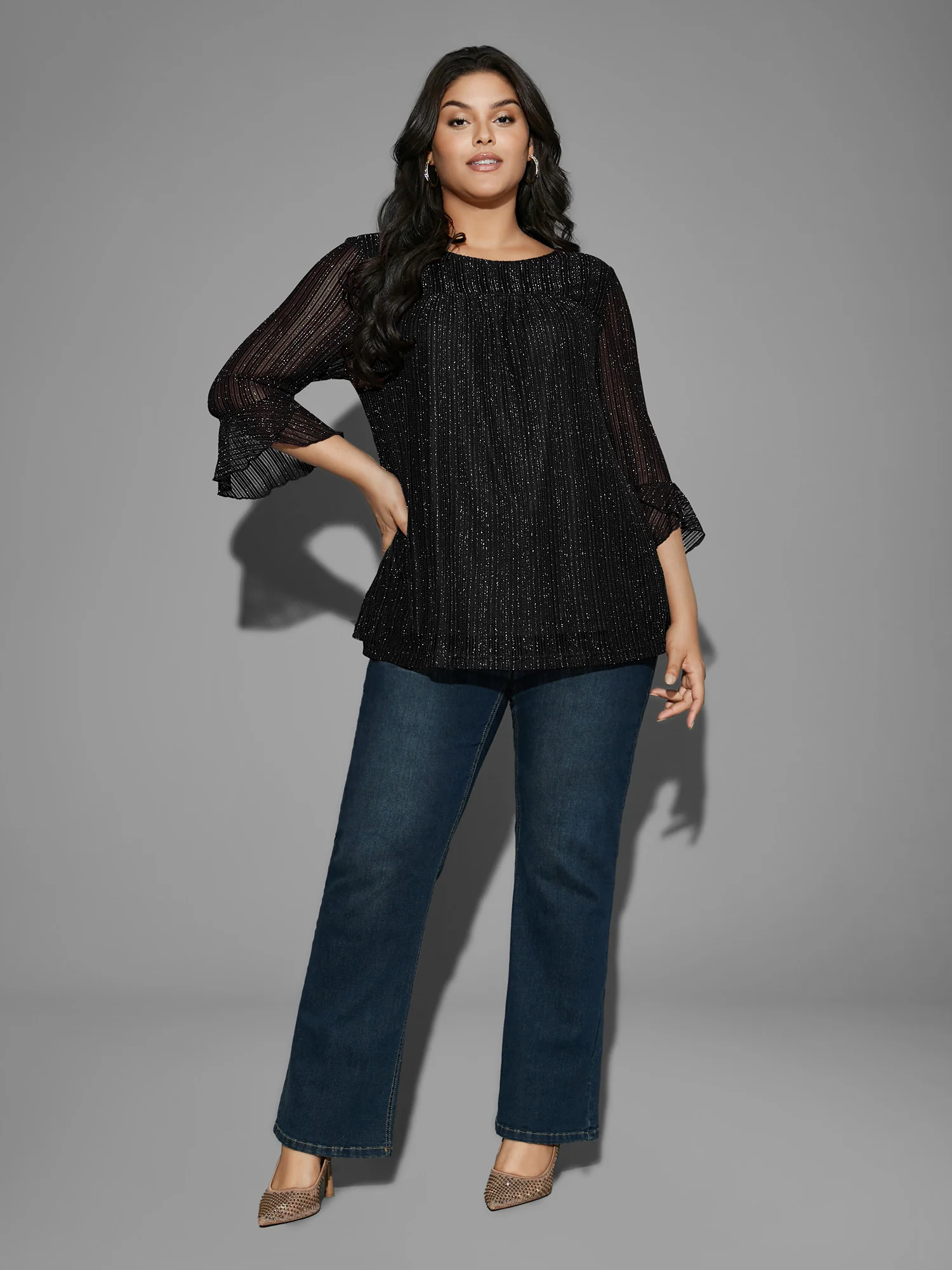 Glitter Gathered Patchwork Ruffles Top