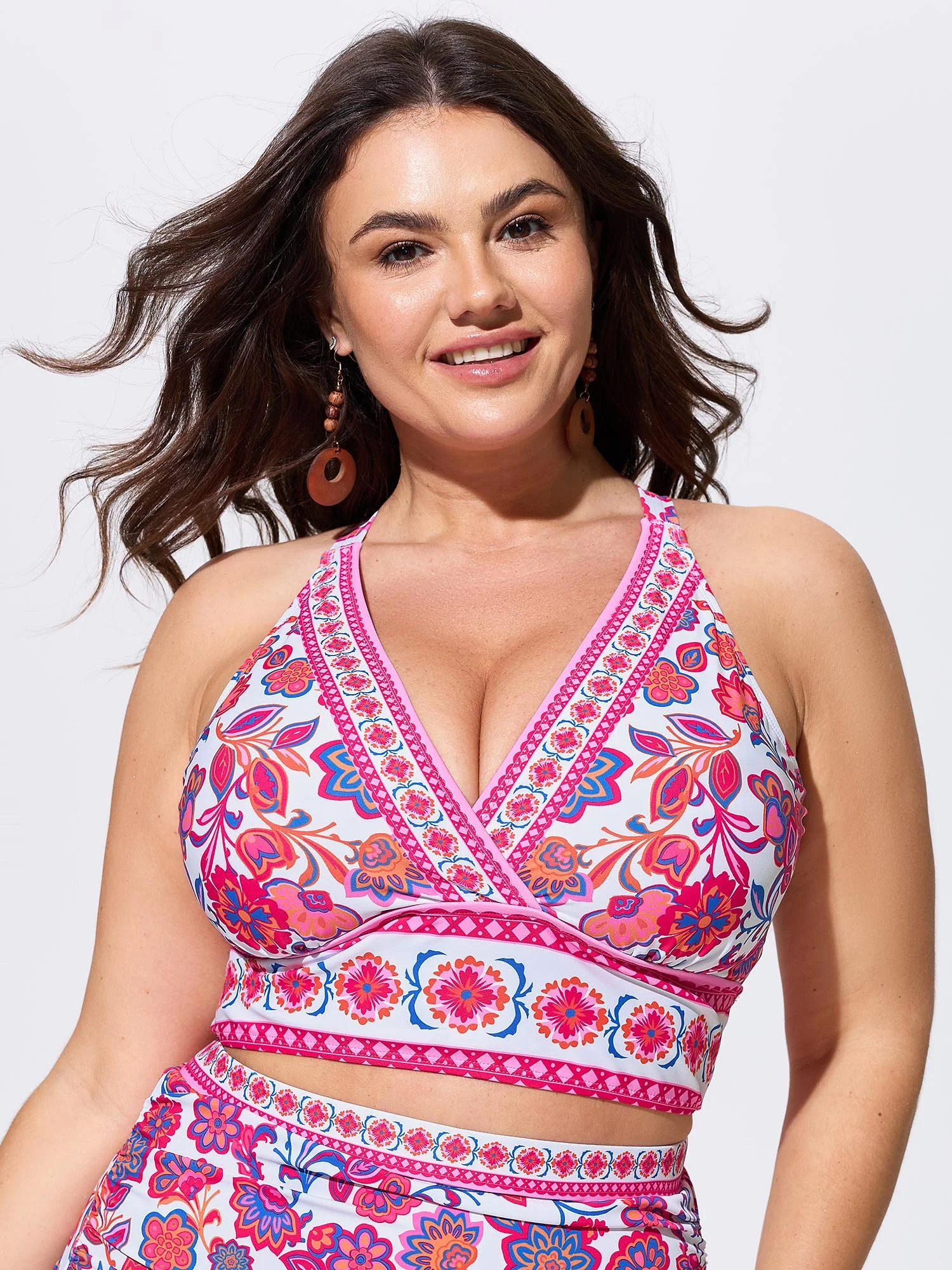 Floral Print Cut-Out Back Swim Top