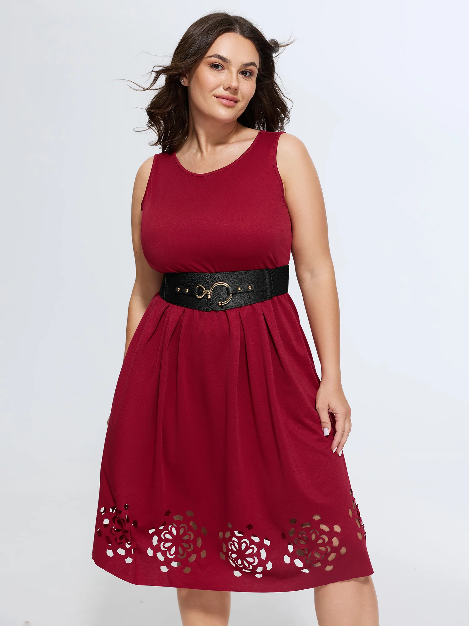Gold Circle Buckle Elastic Wide Belt