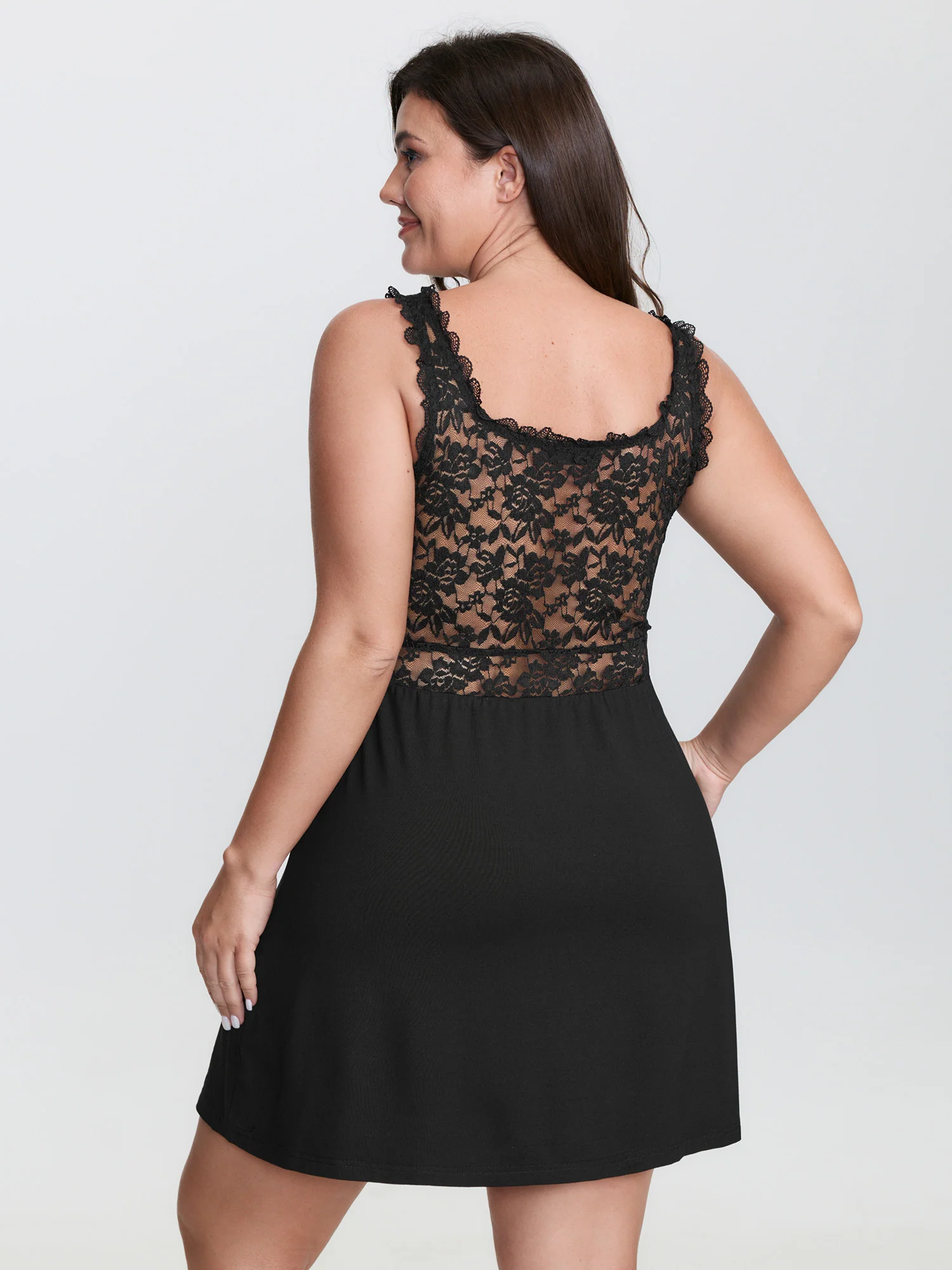 Lace Trim Semi-Sheer Waist Nightgown