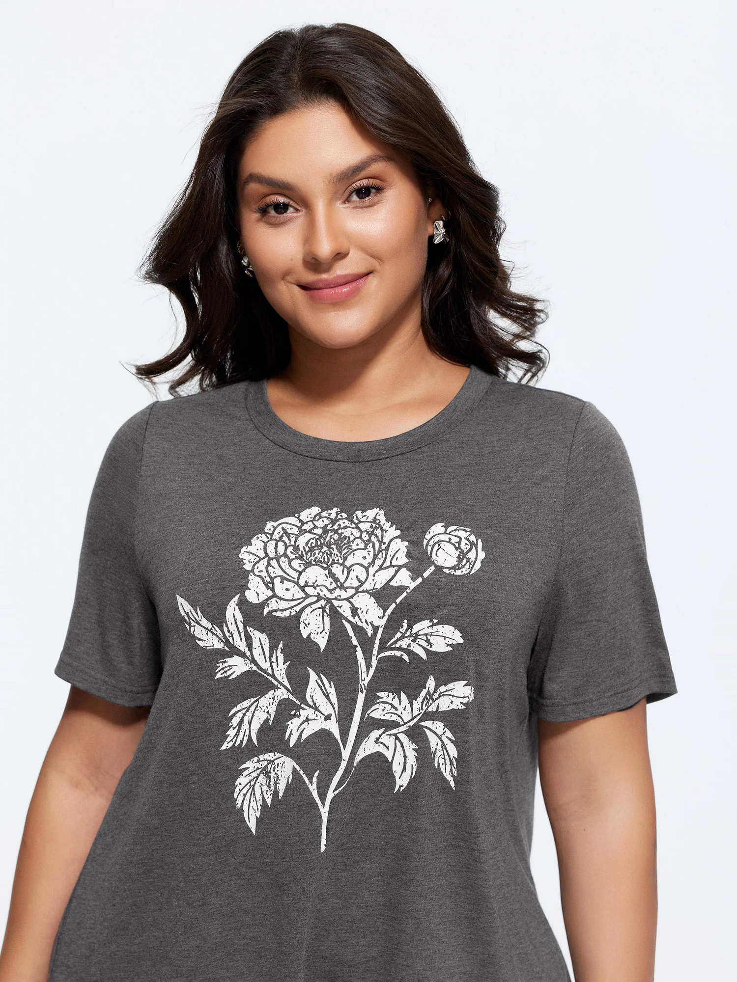 Supersoft Stretchy Floral Print Long T-Shirt