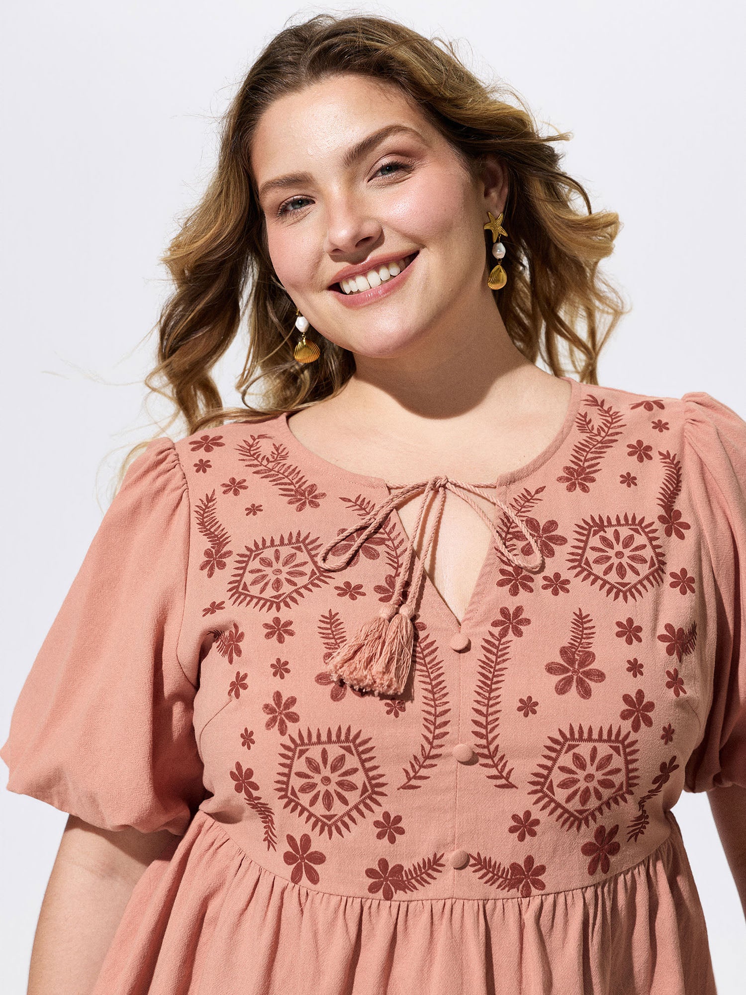 Lace Trim Tassel Drawstring Blouse