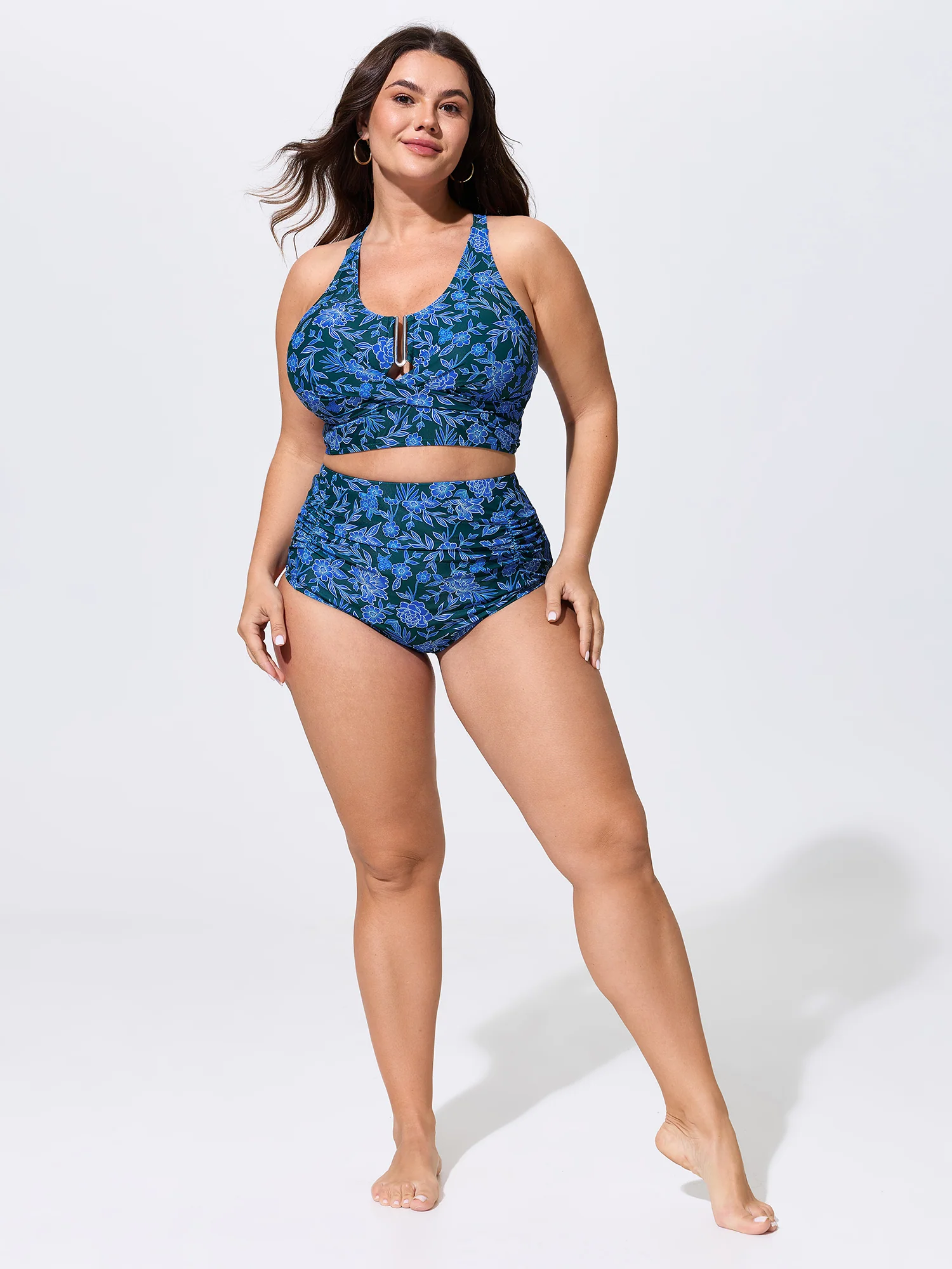 Floral Print Ruched Tight-Fit Swim Bottoms