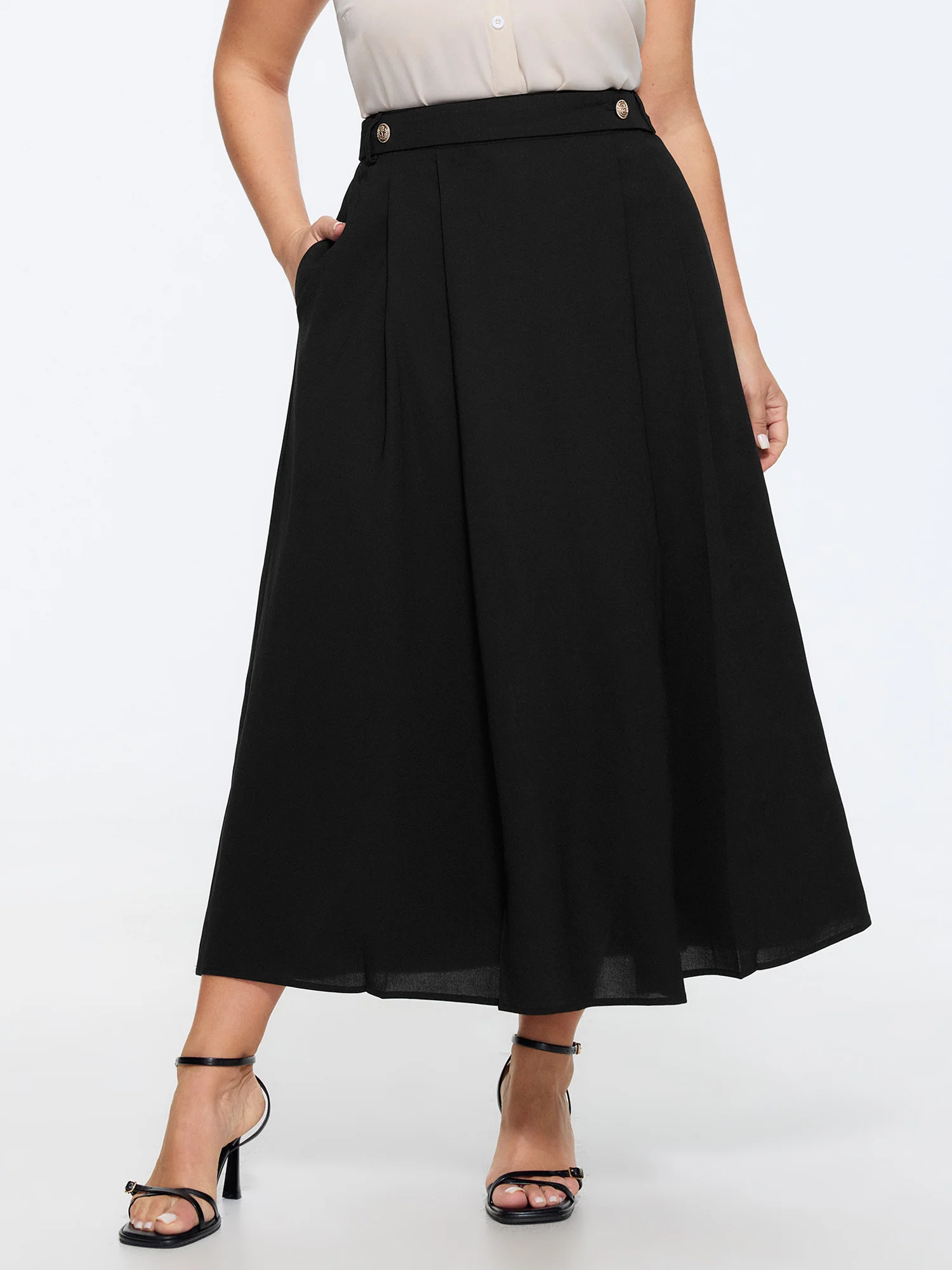 Waist Beaded Pleated Flowy Maxi Skirt